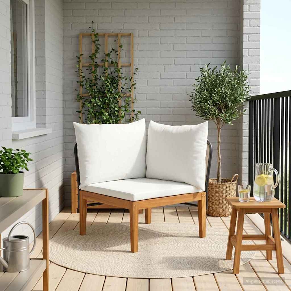 Divano angolare da giardino con cuscini Naturale