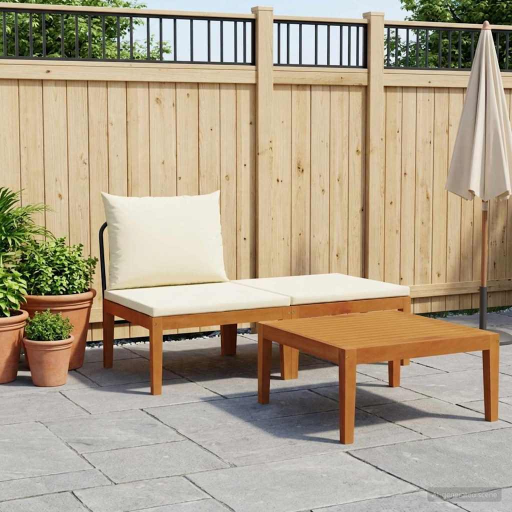 3 pz Set da Giardino con Cuscini Naturale
