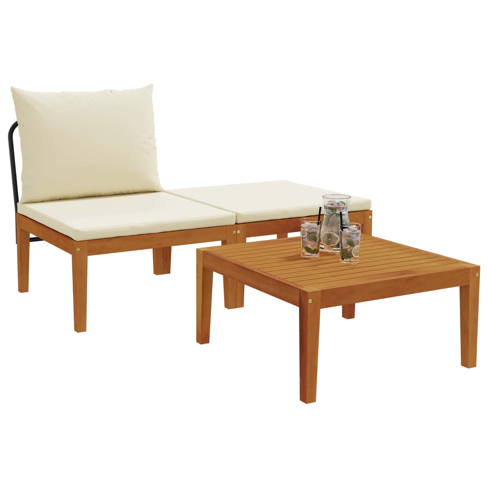 3 pz Set da Giardino con Cuscini Naturale