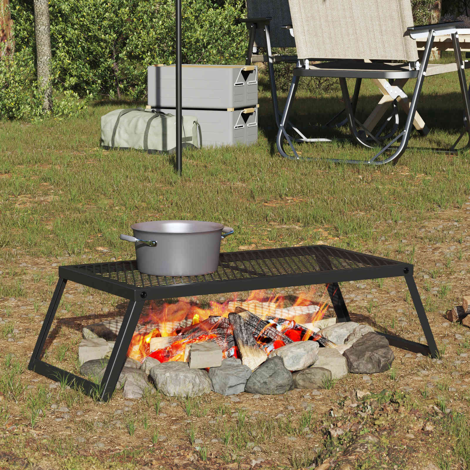 Griglia da Campeggio Pieghevole Nero 58 x 31 x 2 cm