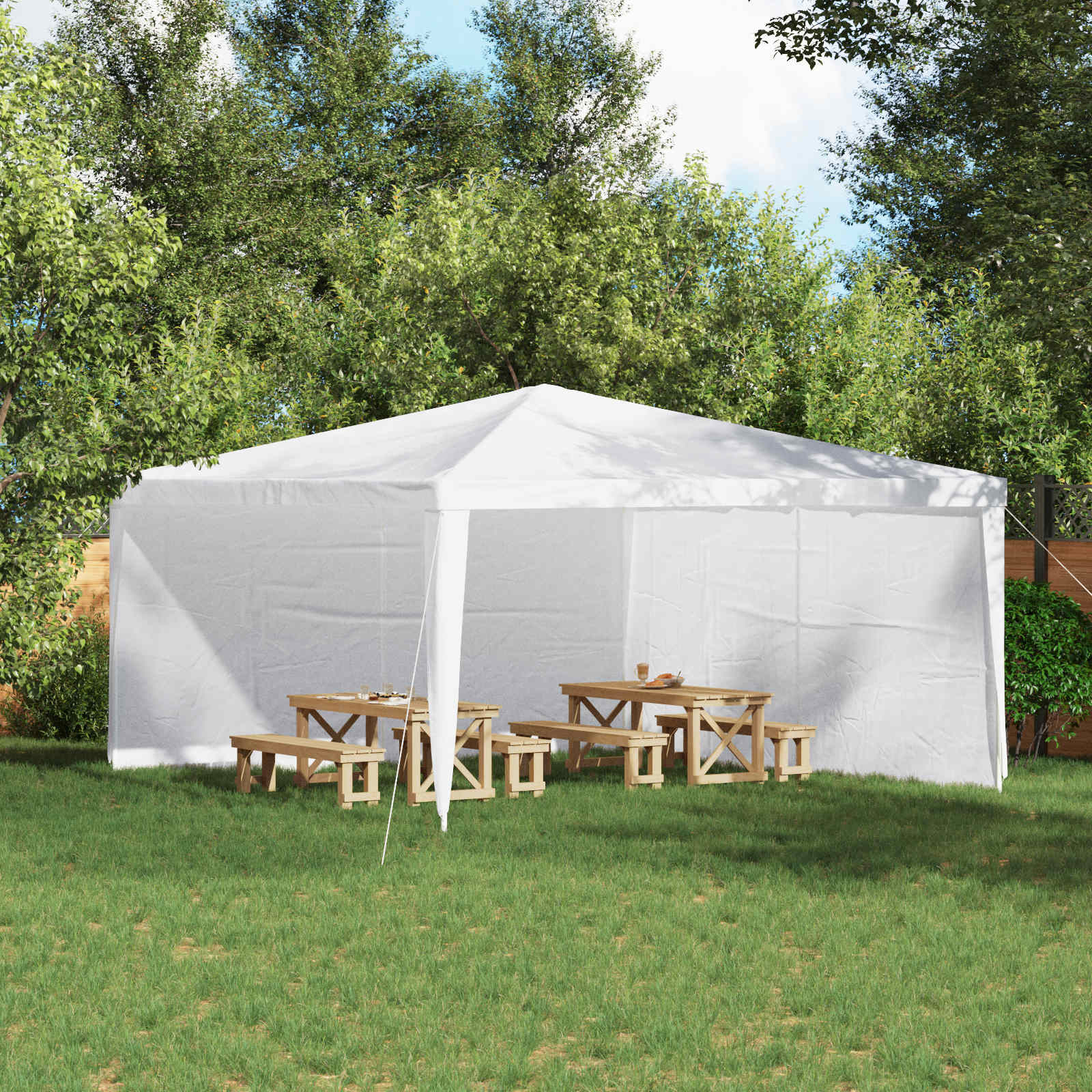 Parete per tenda da festa 2 pz 400 x 195 cm Bianco PE e Acciaio