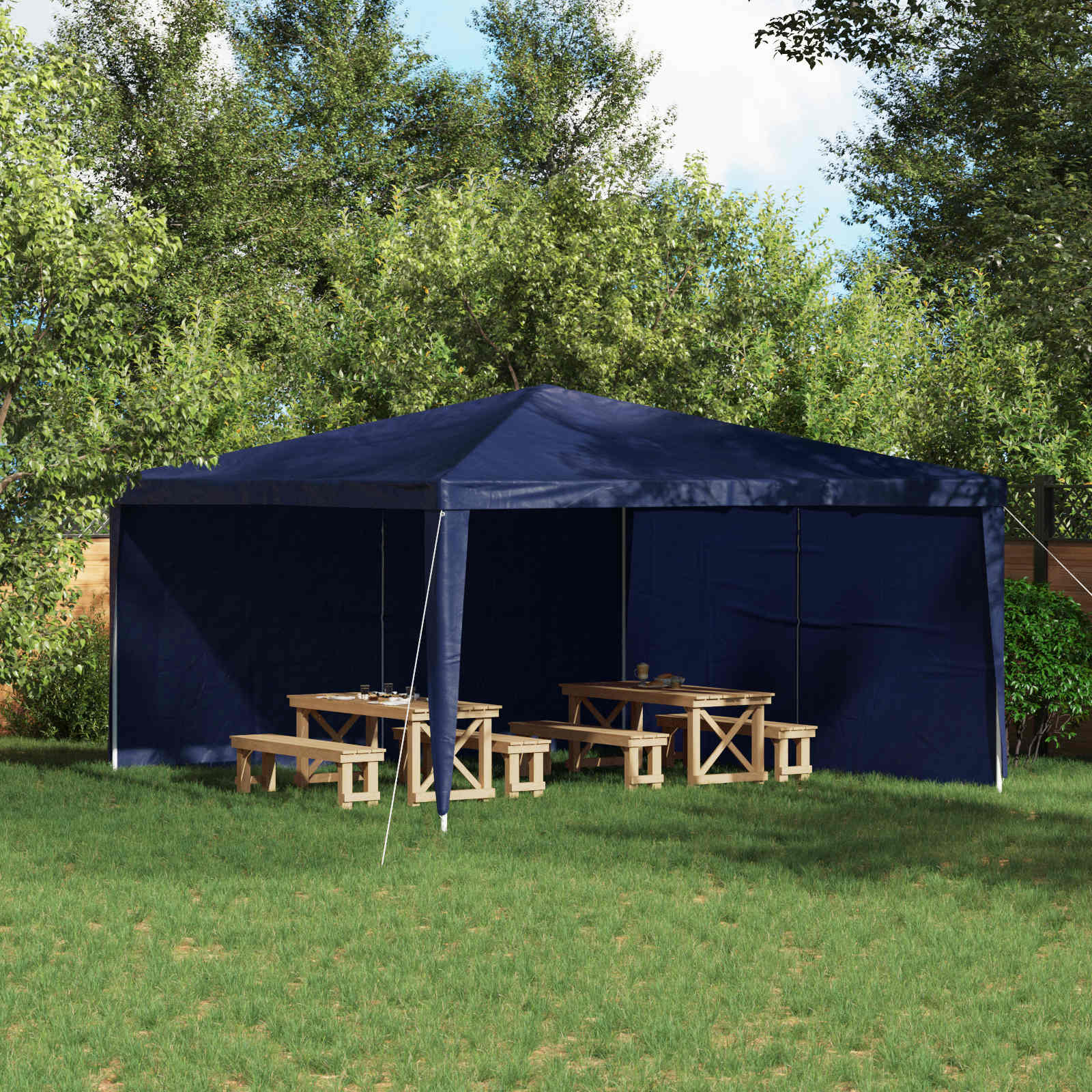 Parete per tenda da festa 2 pz 400 x 195 cm Blu PE e Acciaio