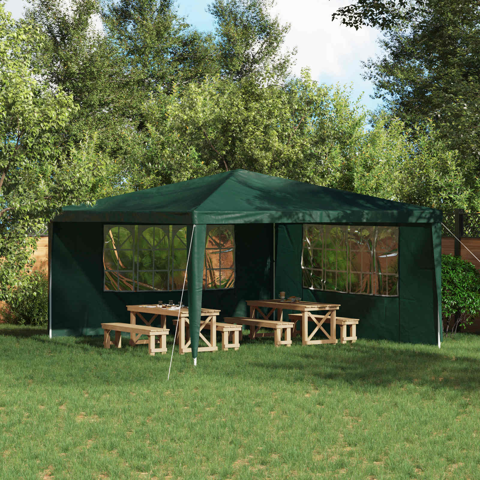 Parete per tenda da festa 2 pz 400 x 195 cm Verde PE e Acciaio