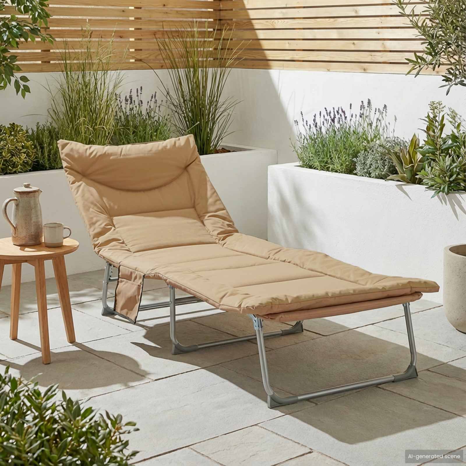 Lettino prendisole pieghevole con cuscino Beige