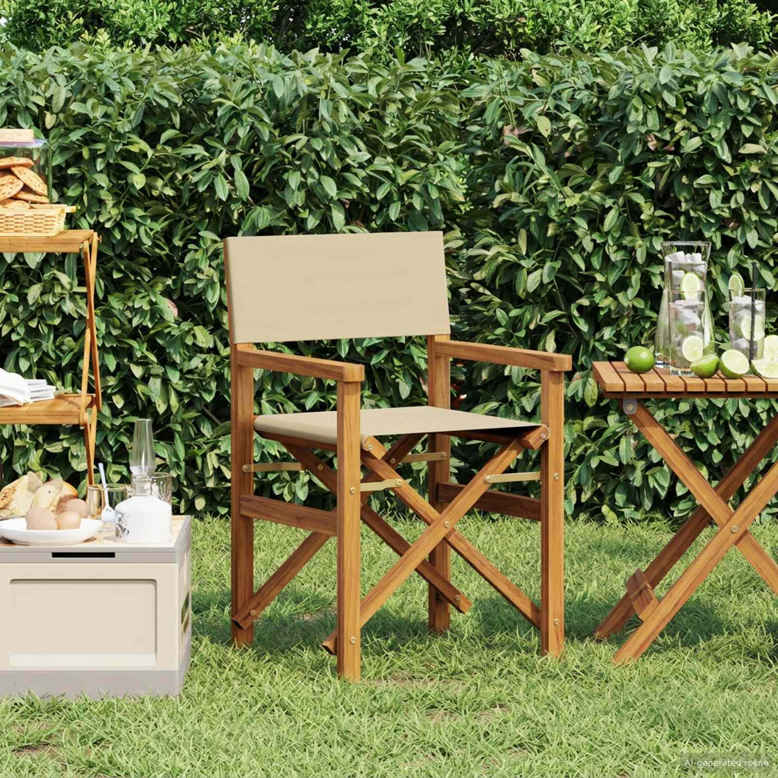 Sedia da regista Marrone e Beige Legno di teak solido