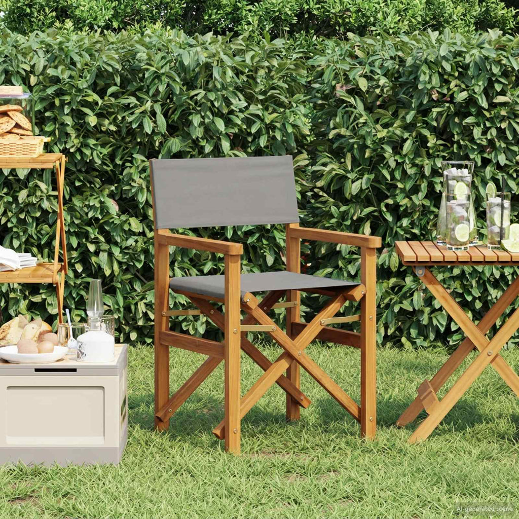 Sedia da regista Marrone e Grigio Chiaro Legno di teak solido