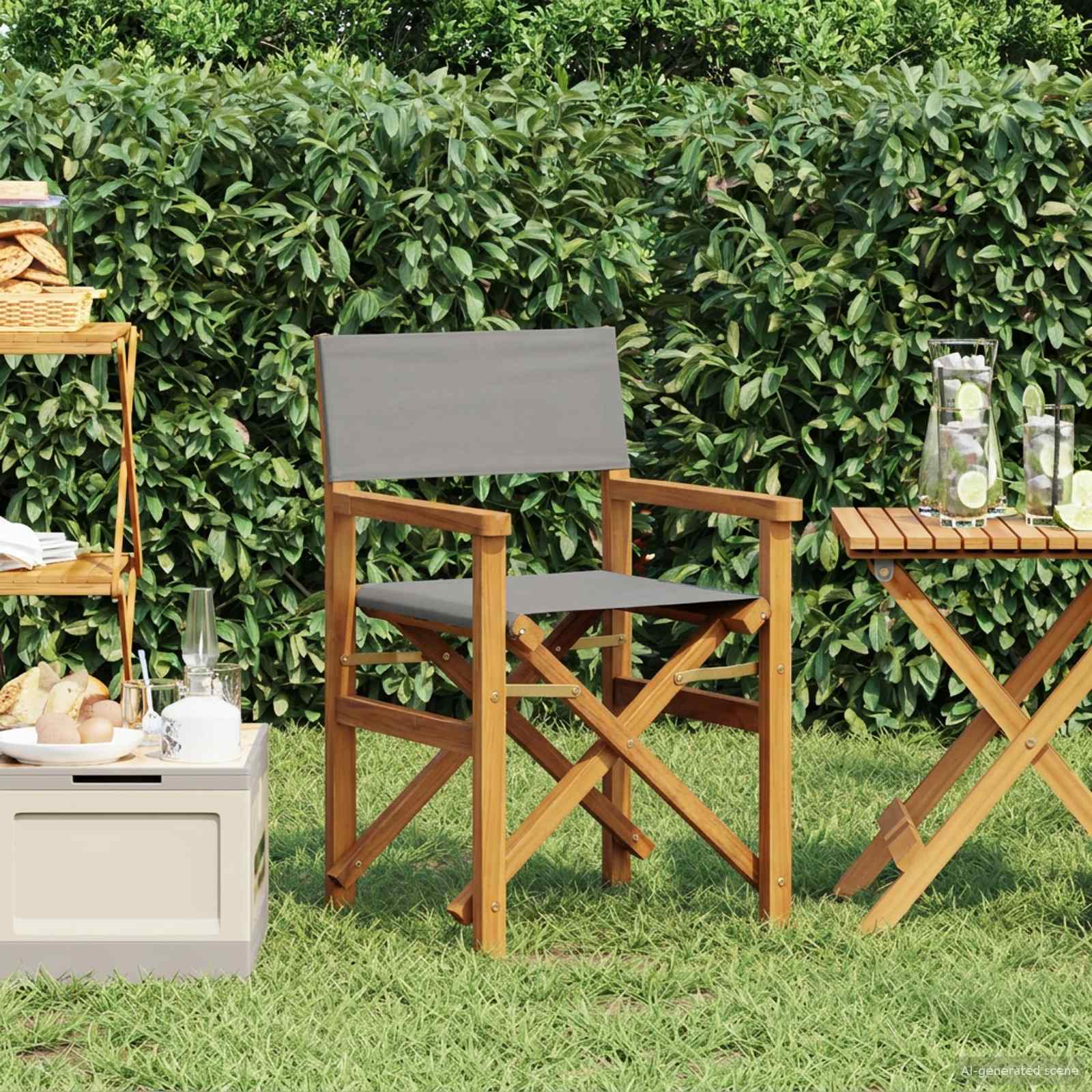 Sedia da regista Marrone e Grigio Chiaro Legno di teak solido