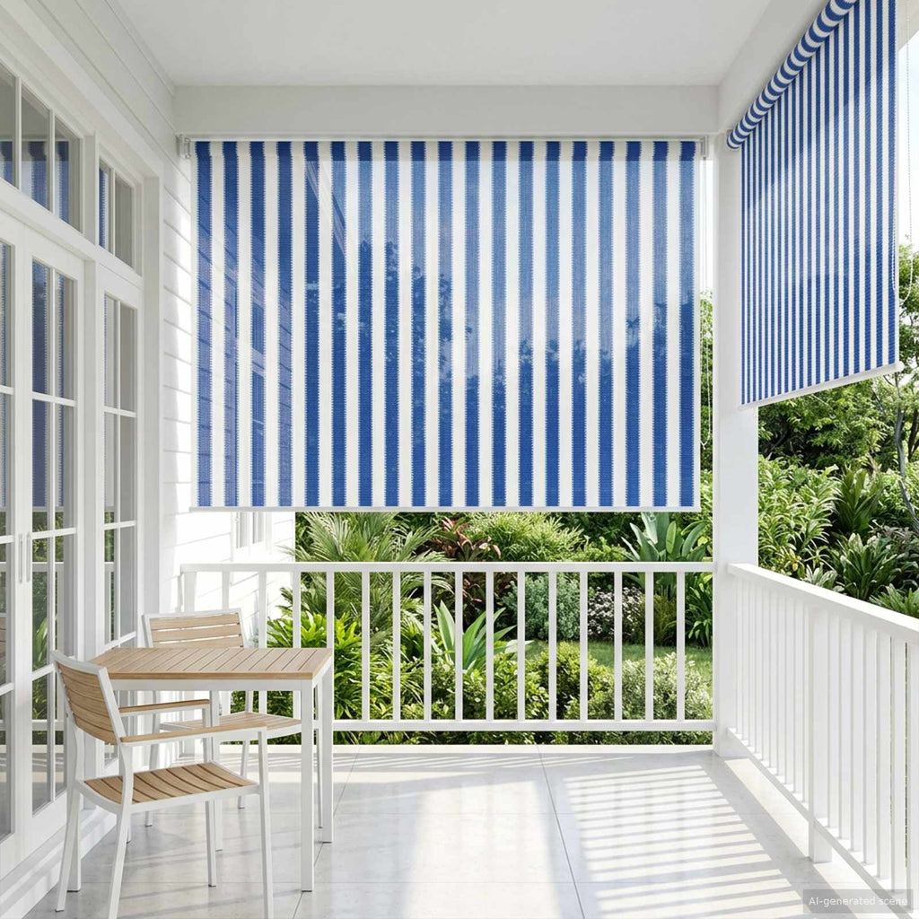 Tenda a Rullo Esterno Blocco UV 90% Strisce Blu e Bianche HDPE