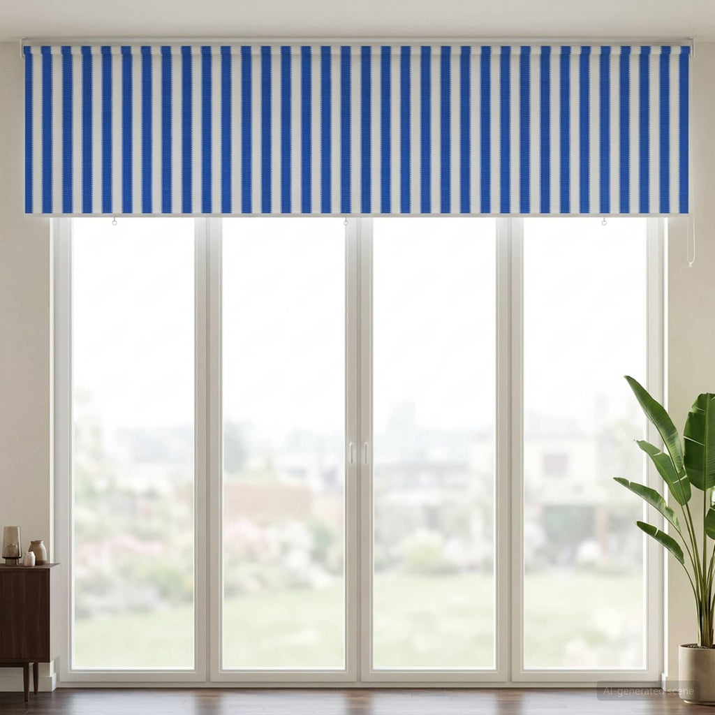Tenda a Rullo Esterno Blocco UV 90% Strisce Blu e Bianche HDPE