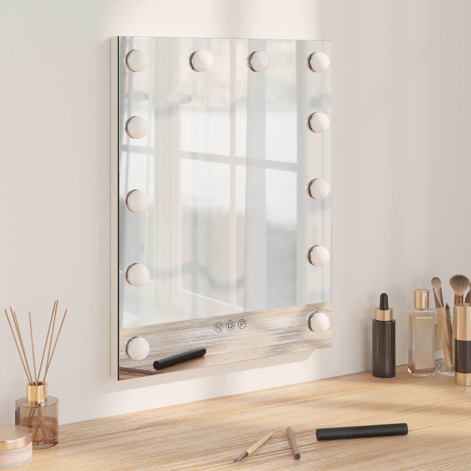 Specchio LED da Vanità Bianco 44 x 10 x 53 cm Vetro e acciaio