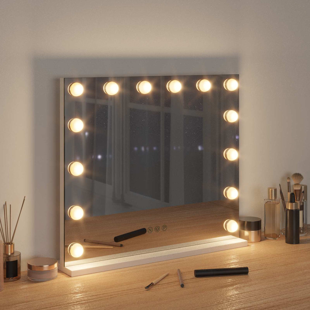Specchio LED da Vanità Bianco 50 x 10 x 44 cm Vetro e acciaio