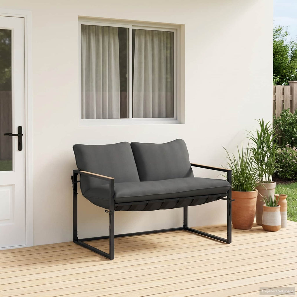 Set Divano da Giardino Nero e antracite Acciaio