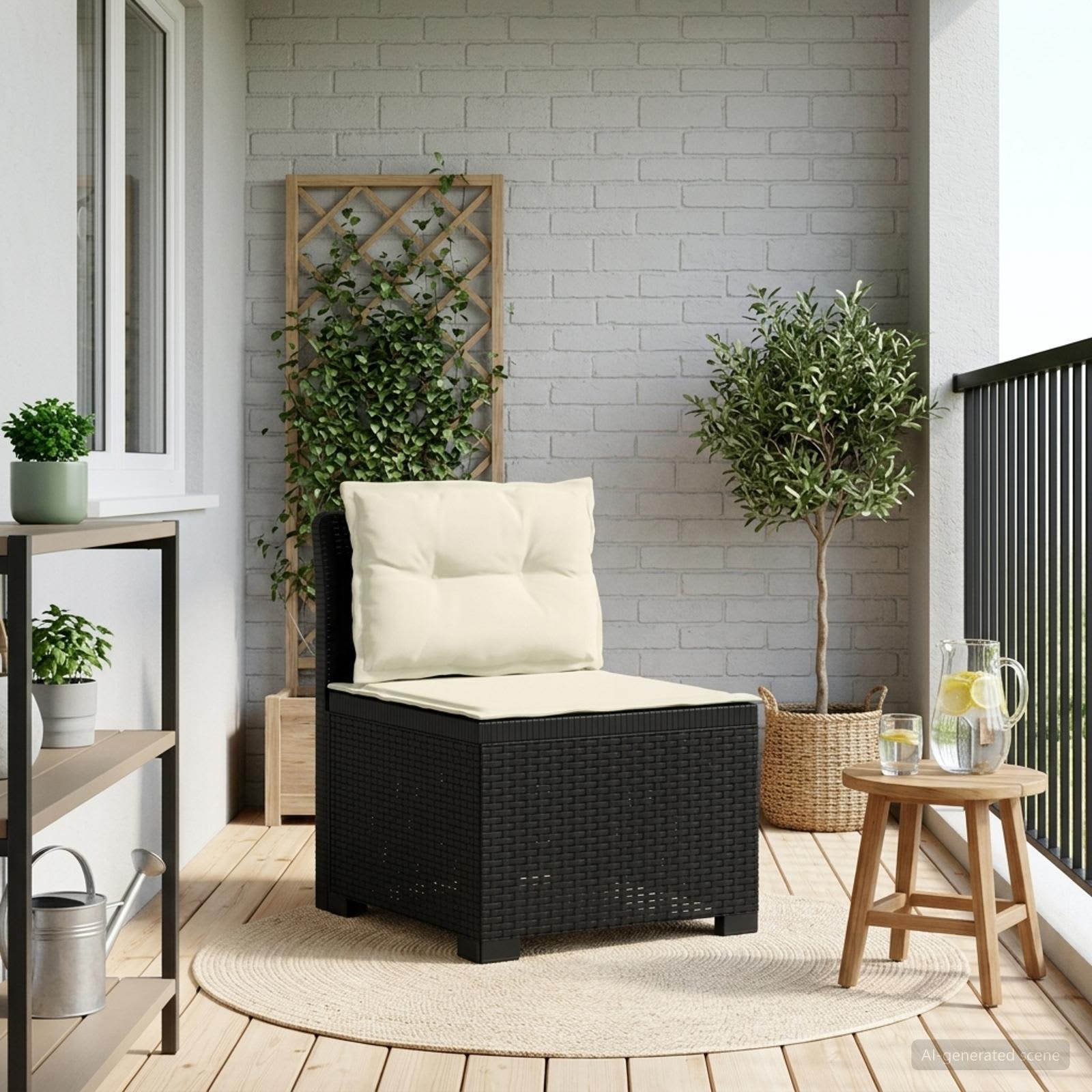 Divano da Giardino a 1 Posto con Cuscini Aspetto Rattan PP