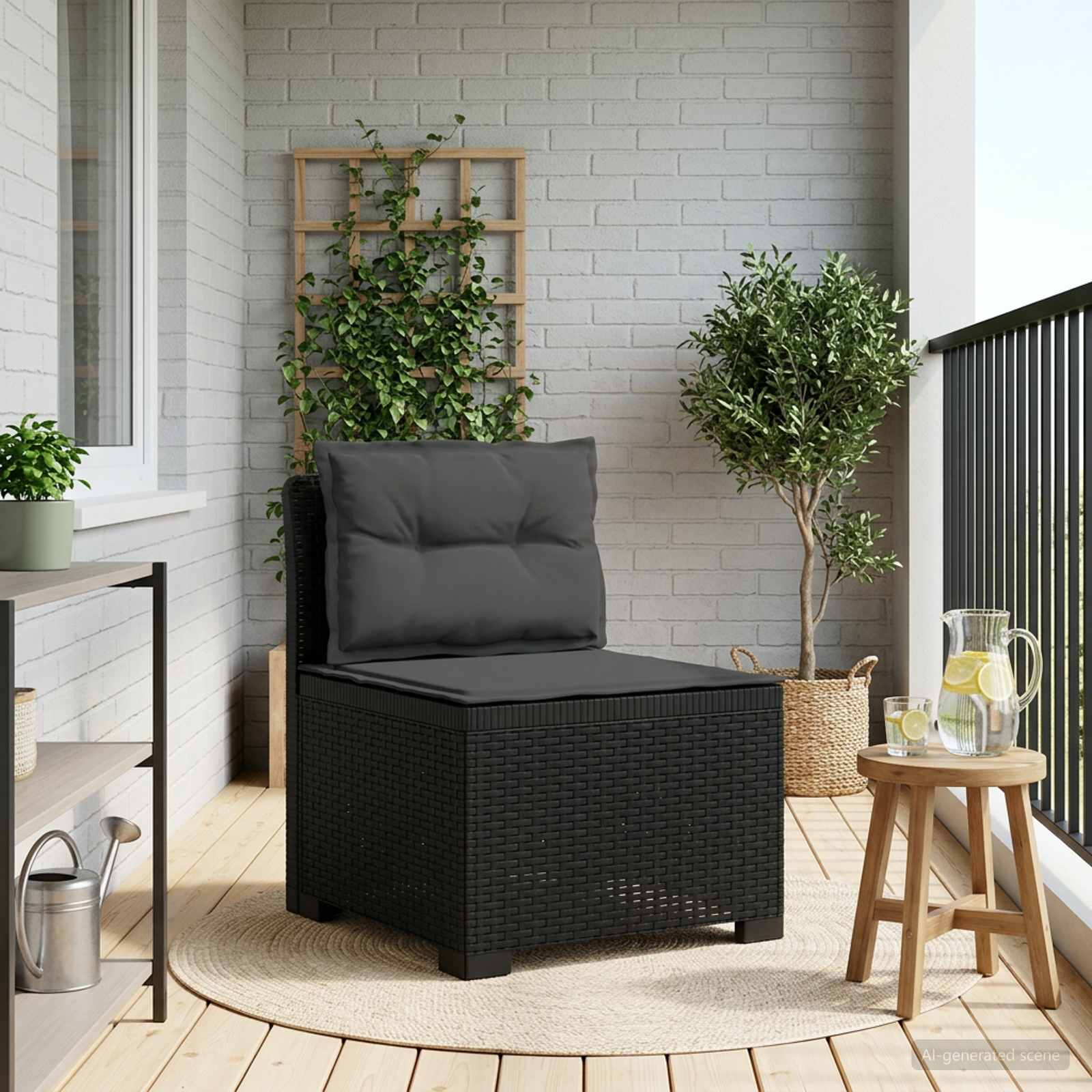 Divano da Giardino a 1 Posto con Cuscini Aspetto Rattan PP