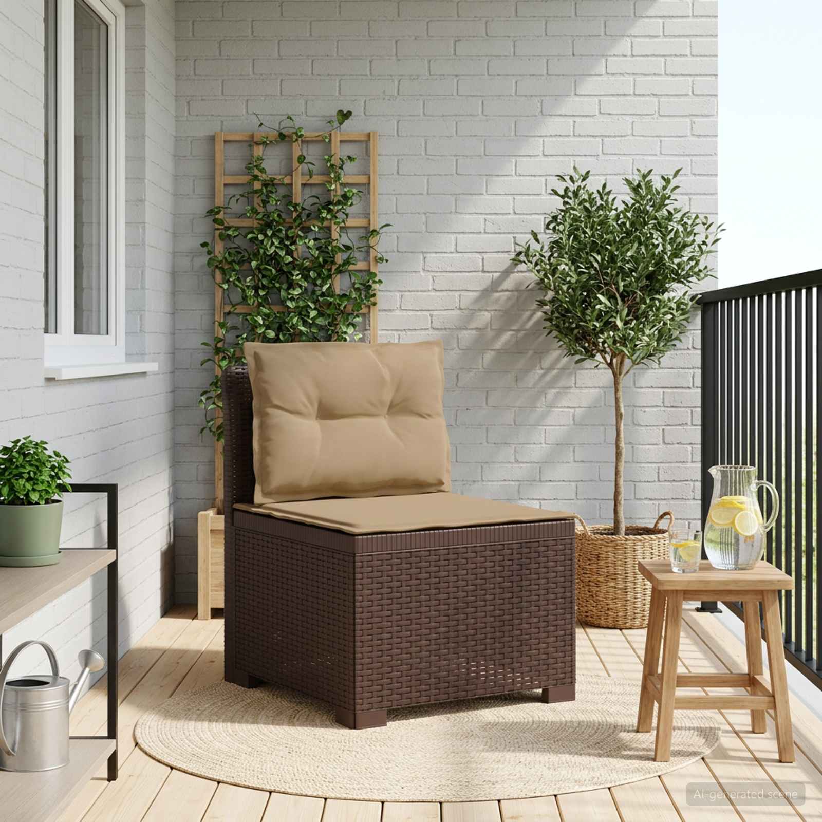Divano da Giardino a 1 Posto con Cuscini Aspetto Rattan PP