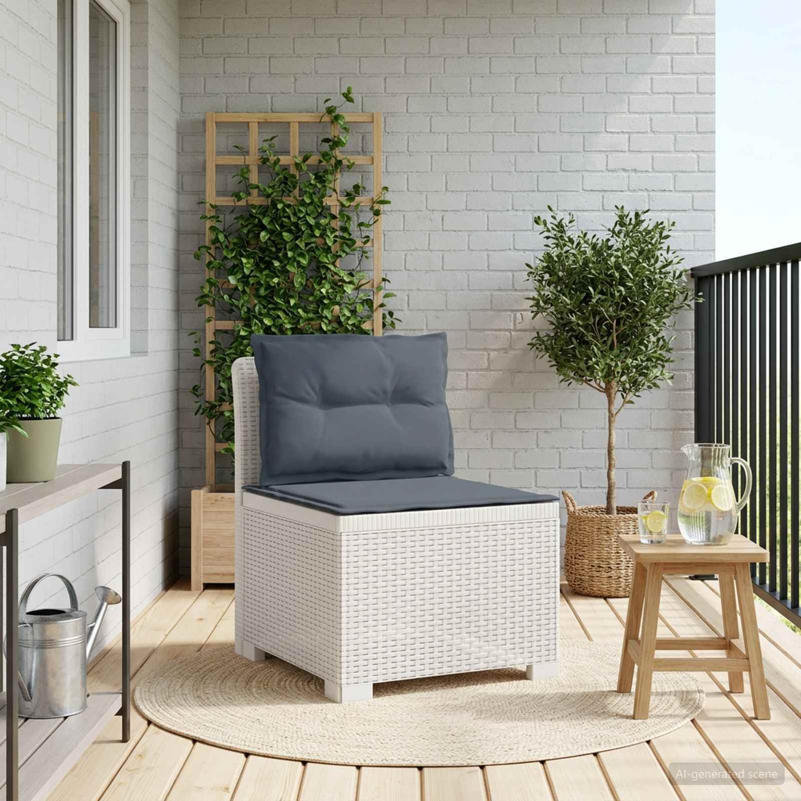 Divano da Giardino a 1 Posto con Cuscini Aspetto Rattan PP
