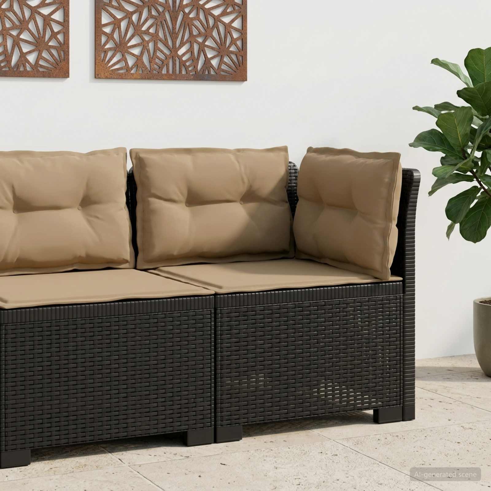Divano da Giardino a 1 Posto con Cuscini Aspetto Rattan PP