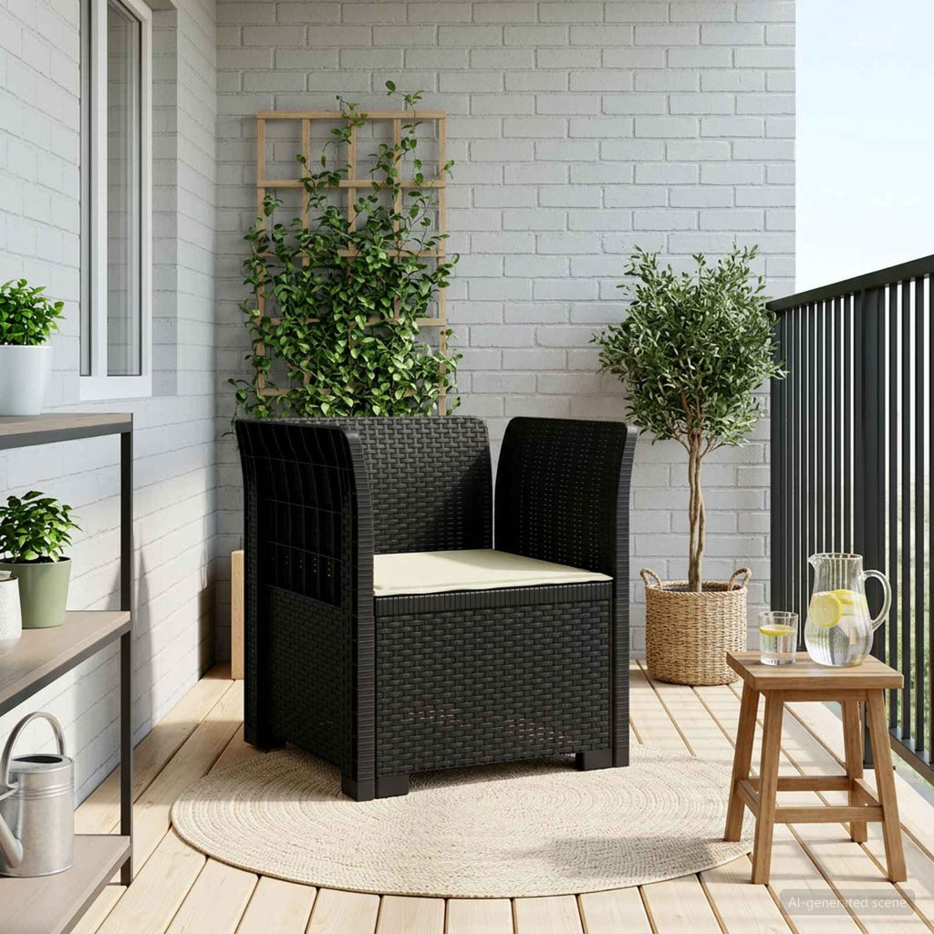 Poltrona a 1 Posto con Cuscino Aspetto Rattan PP Antracite