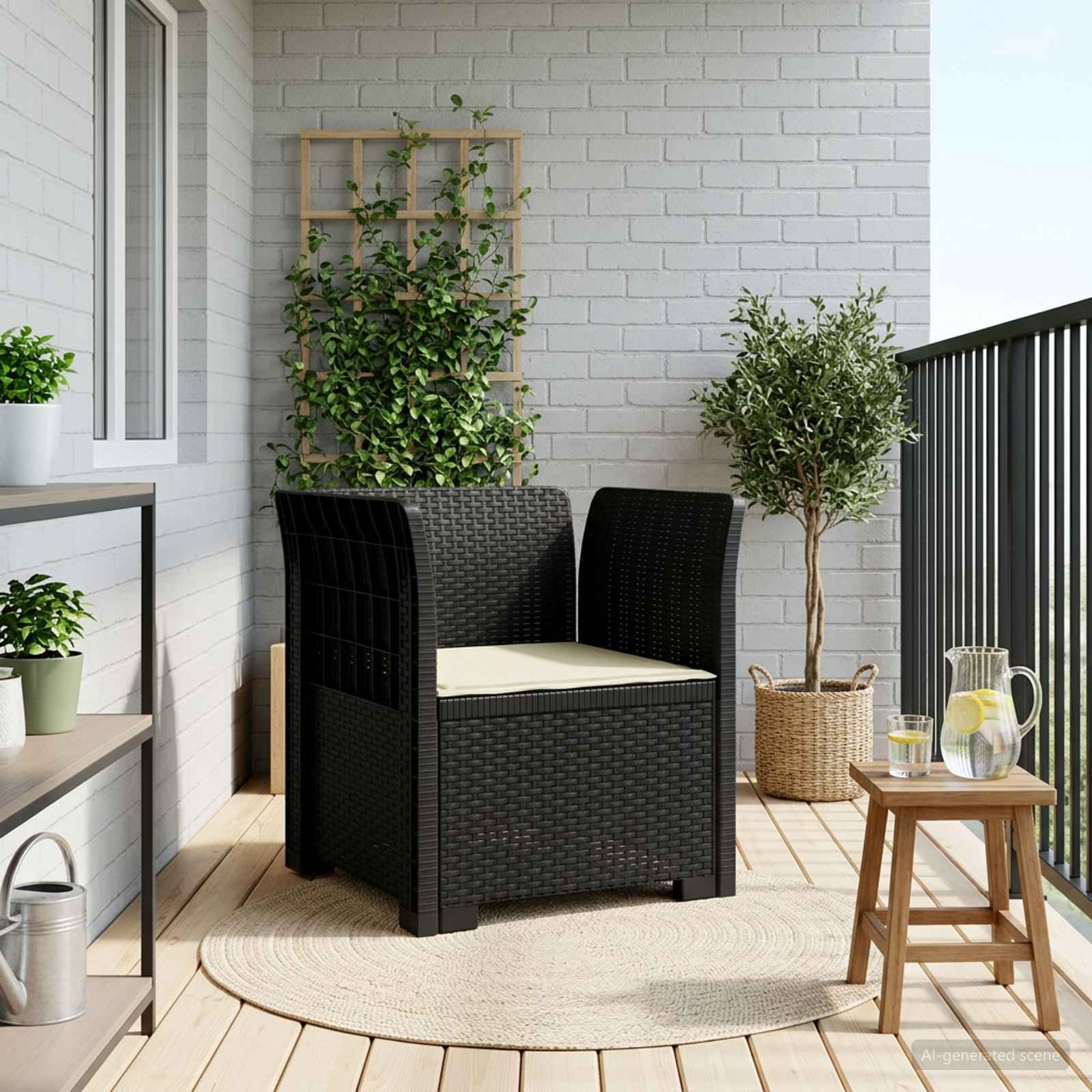 Poltrona a 1 Posto con Cuscino Aspetto Rattan PP Antracite
