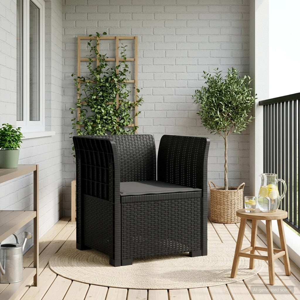 Poltrona a 1 Posto con Cuscino Aspetto Rattan PP Antracite