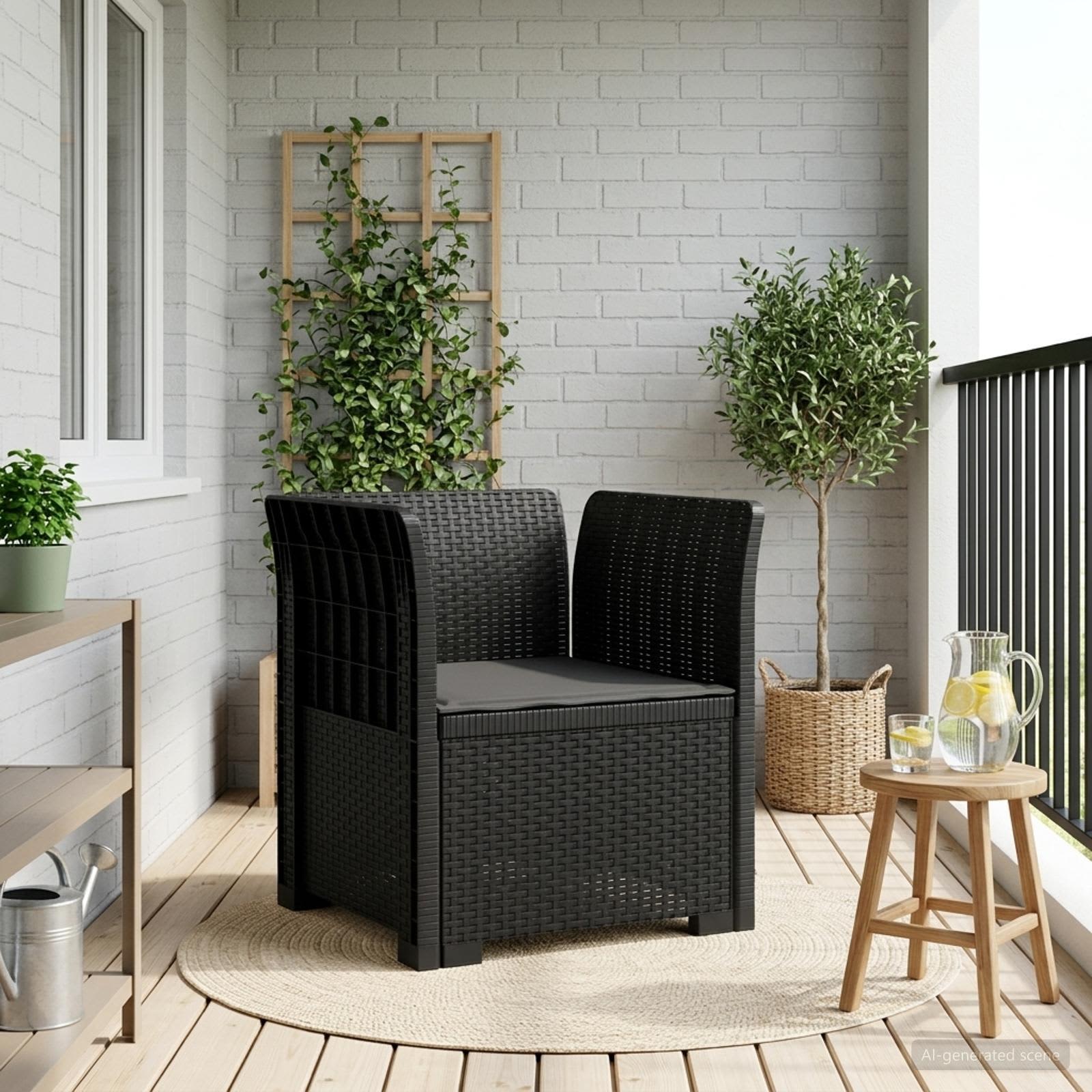 Poltrona a 1 Posto con Cuscino Aspetto Rattan PP Antracite
