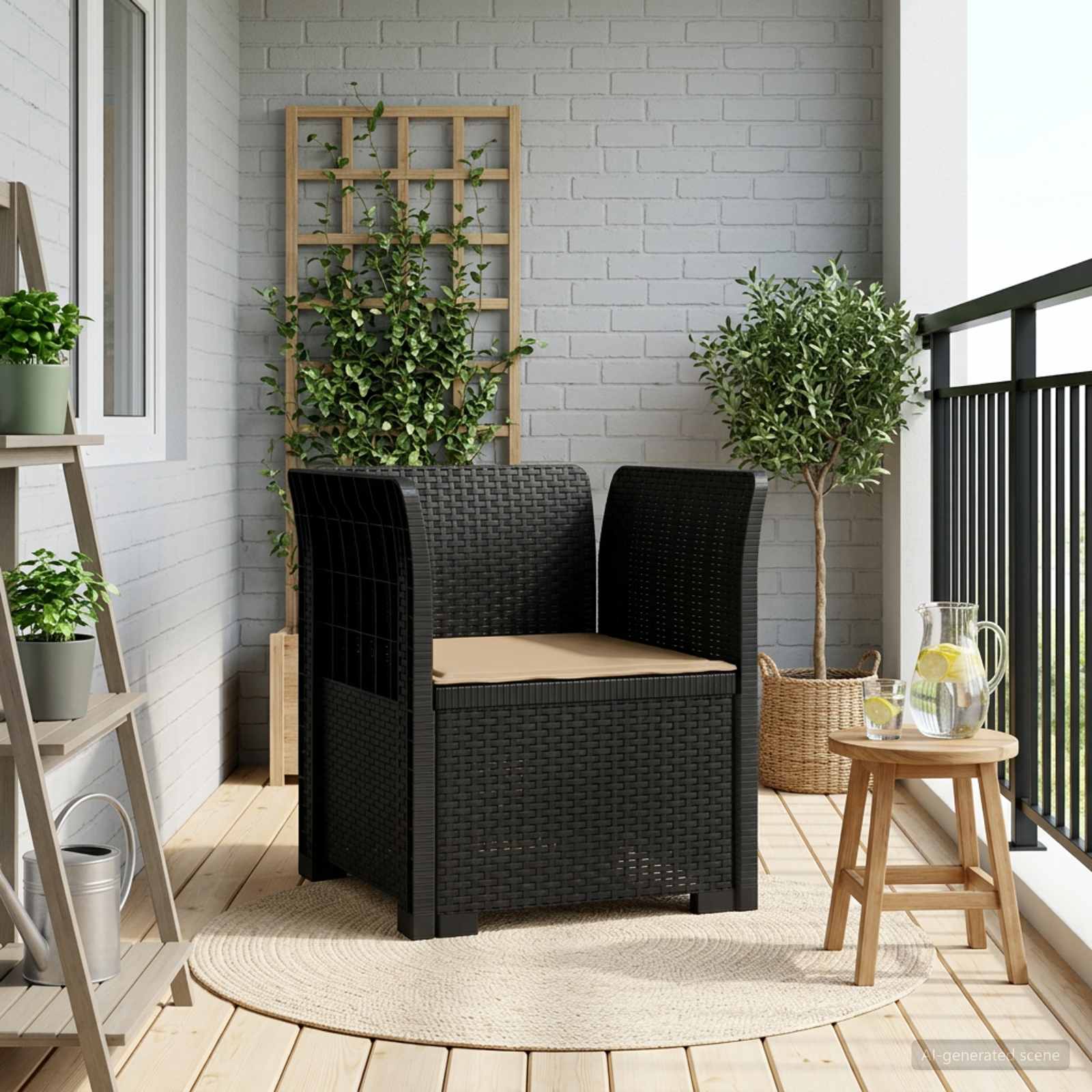 Poltrona a 1 Posto con Cuscino Aspetto Rattan PP Antracite