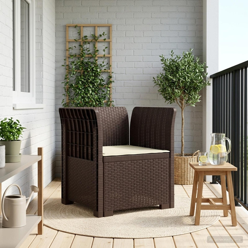 Poltrona a 1 Posto con Cuscino Aspetto Rattan PP Marrone