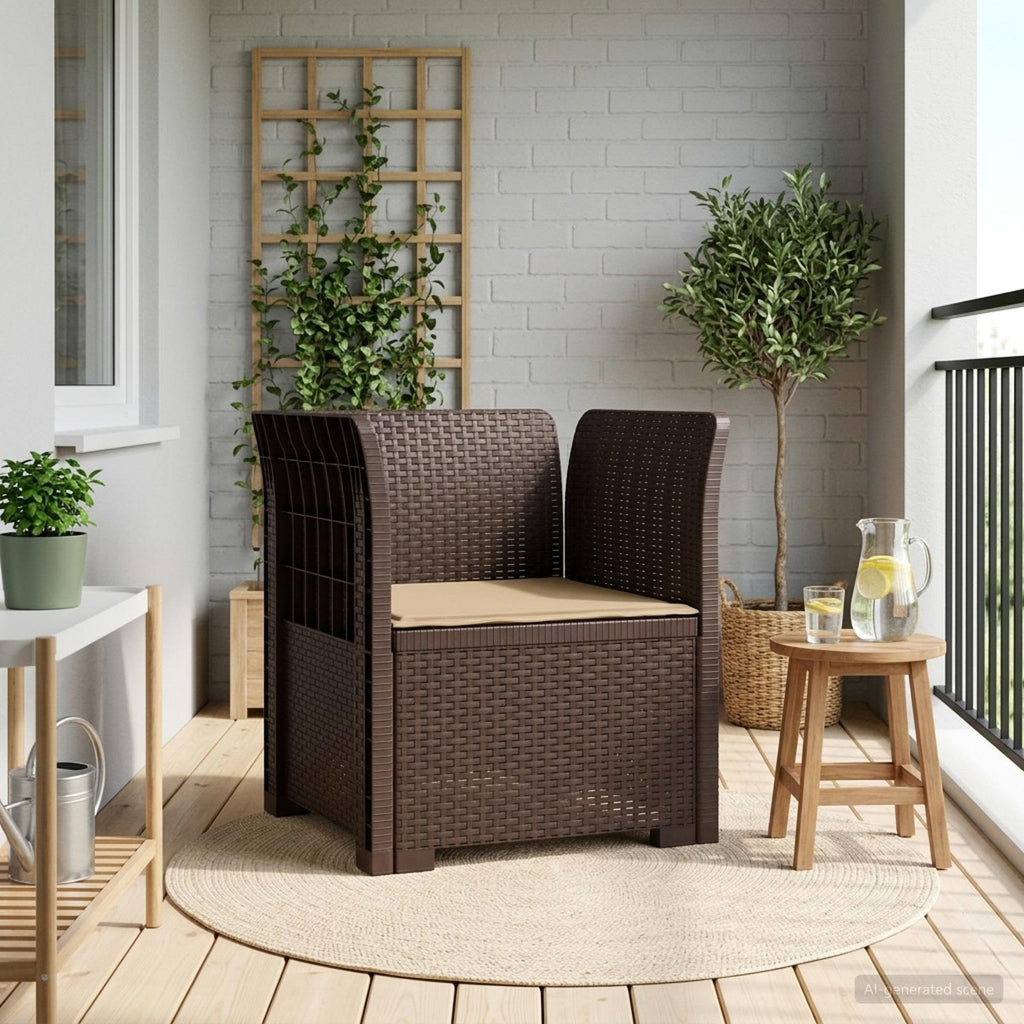 Poltrona a 1 Posto con Cuscino Aspetto Rattan PP Marrone