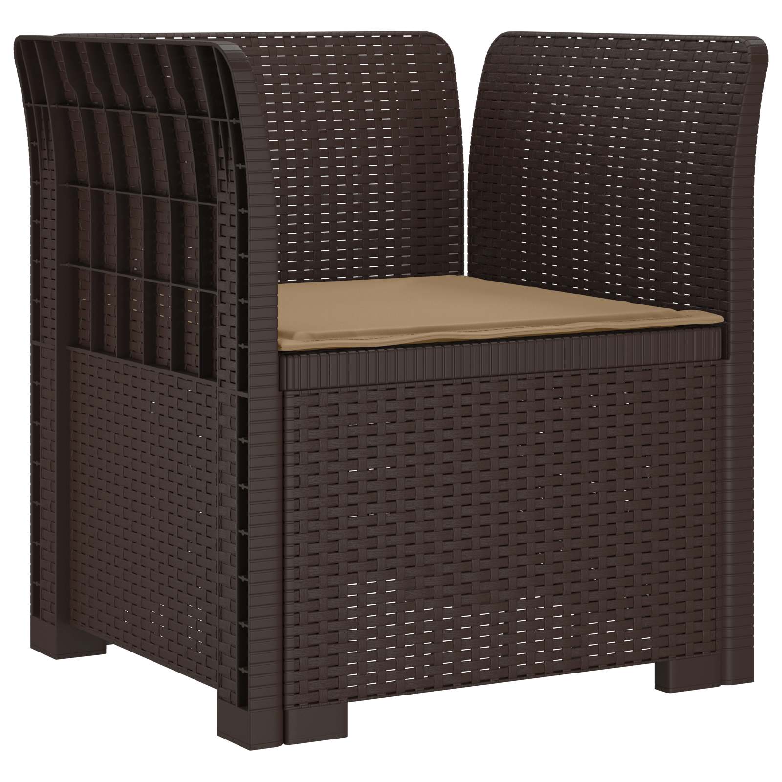 Poltrona a 1 Posto con Cuscino Aspetto Rattan PP Marrone