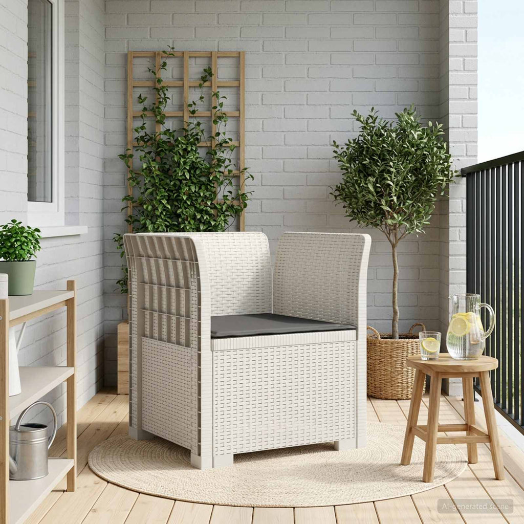 Poltrona a 1 Posto con Cuscino Aspetto Rattan PP Bianco
