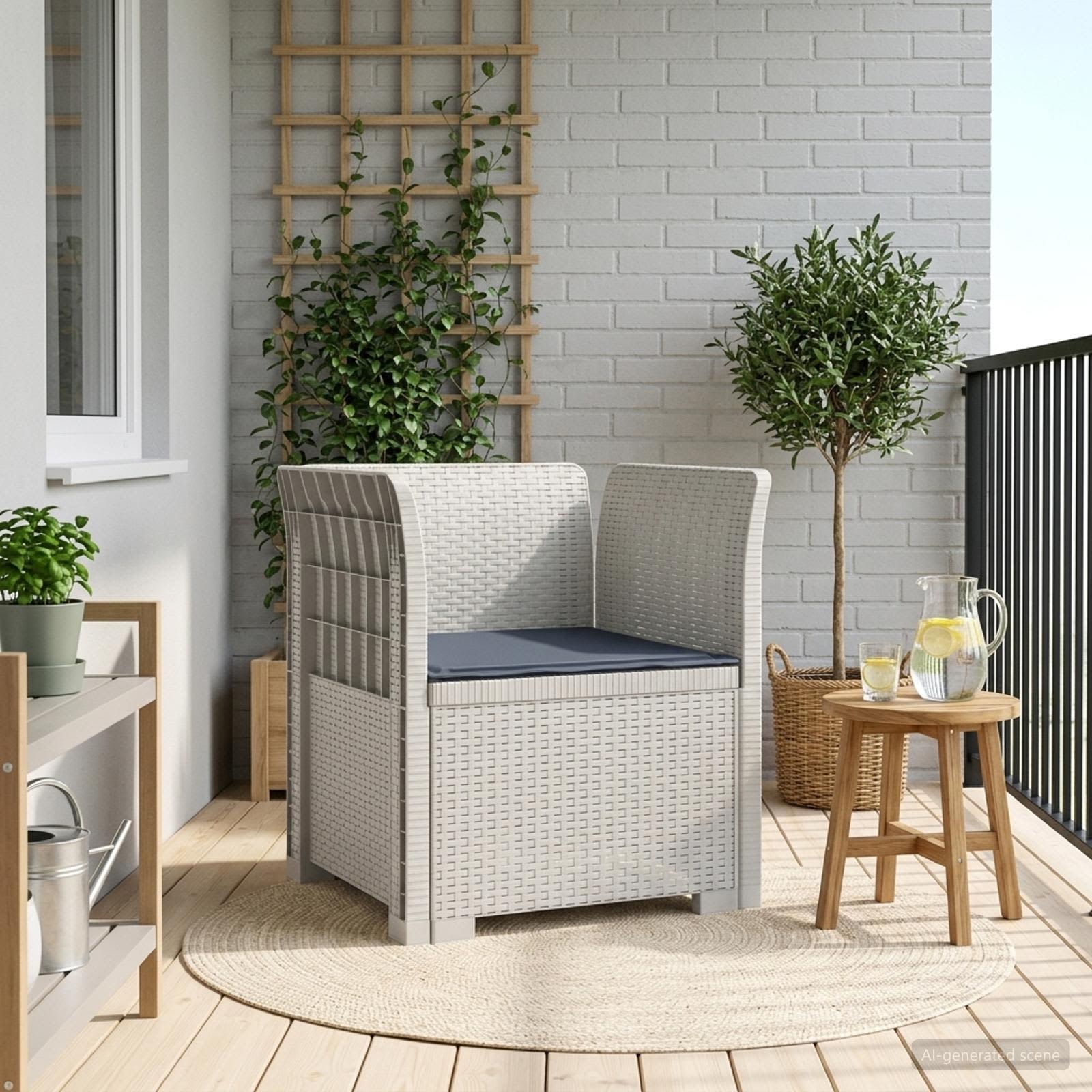 Poltrona a 1 Posto con Cuscino Aspetto Rattan PP Bianco