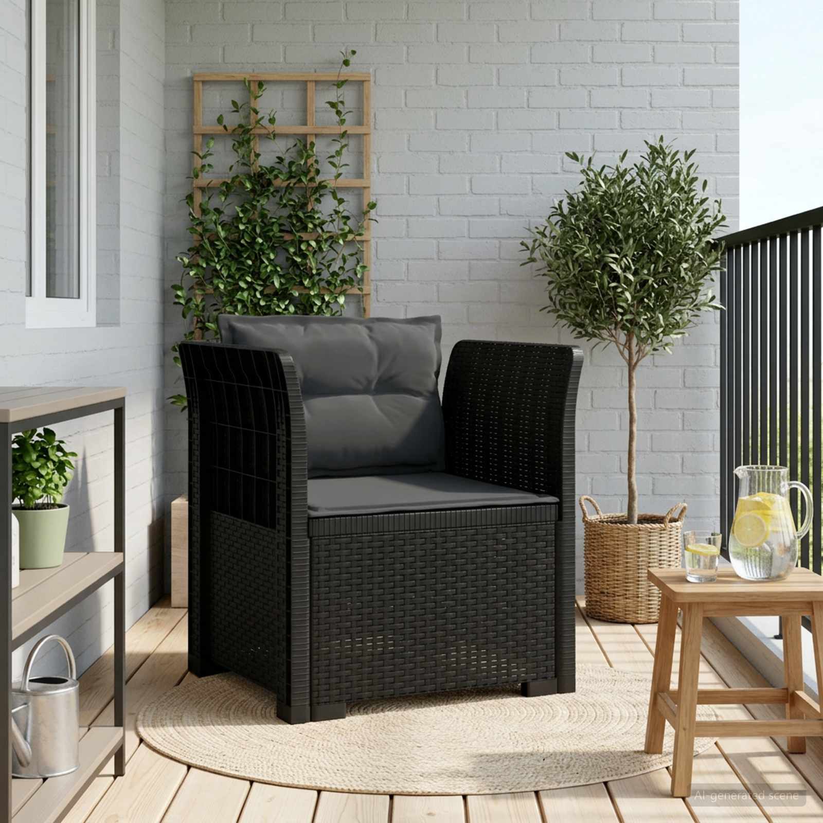Poltrona a 1 Posto con Cuscini Aspetto Rattan PP Antracite