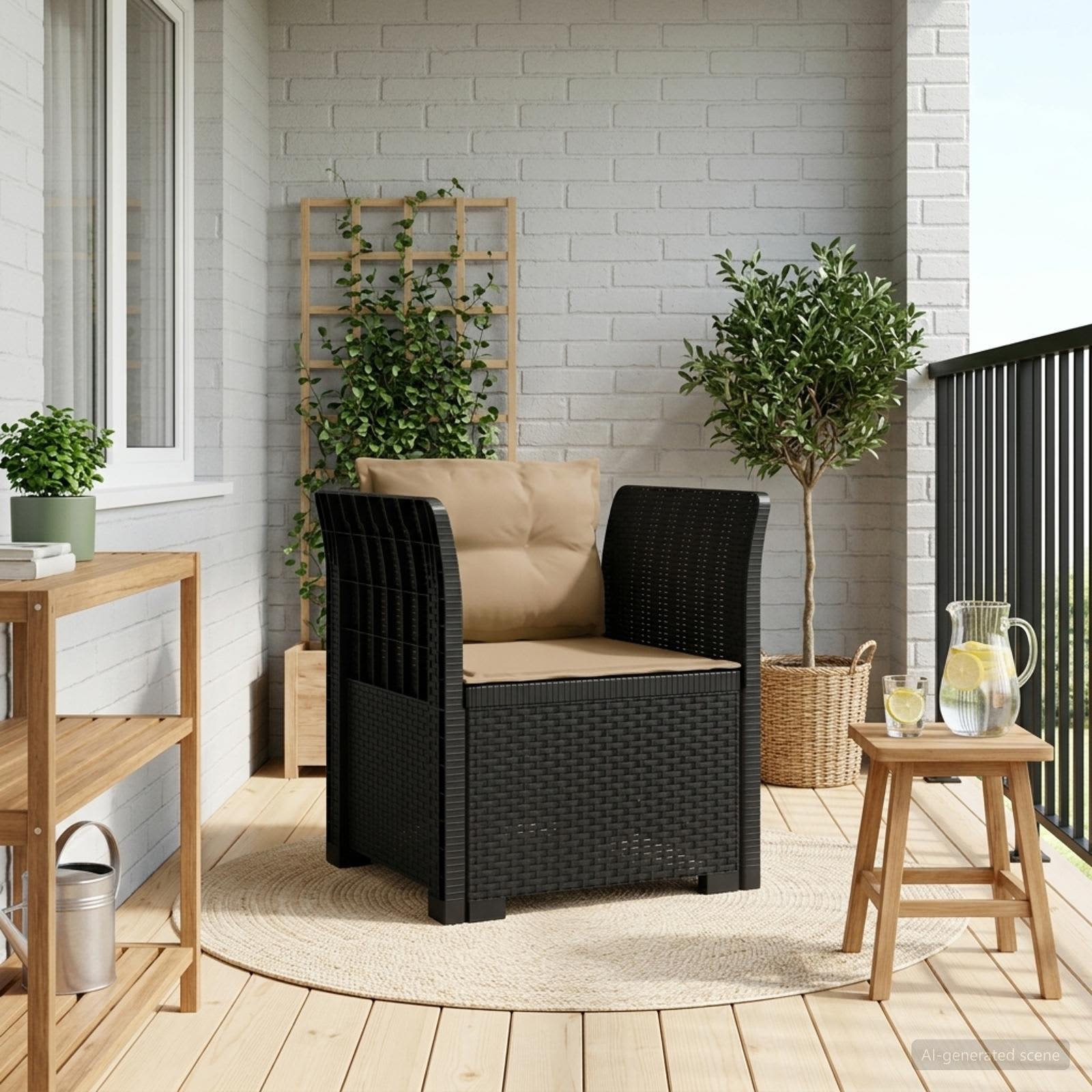 Poltrona a 1 Posto con Cuscini Aspetto Rattan PP Antracite