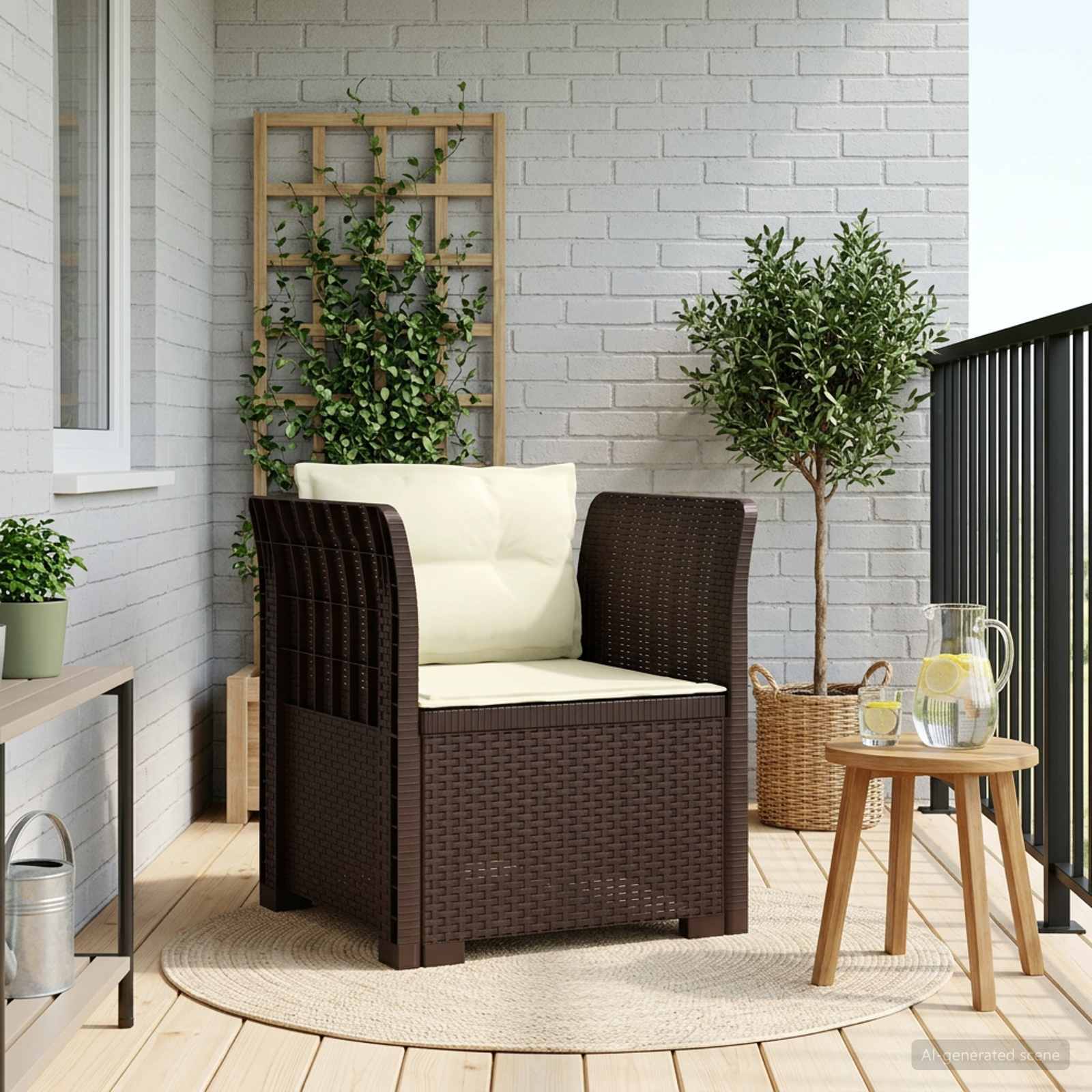 Poltrona a 1 Posto con Cuscini Aspetto Rattan PP Marrone