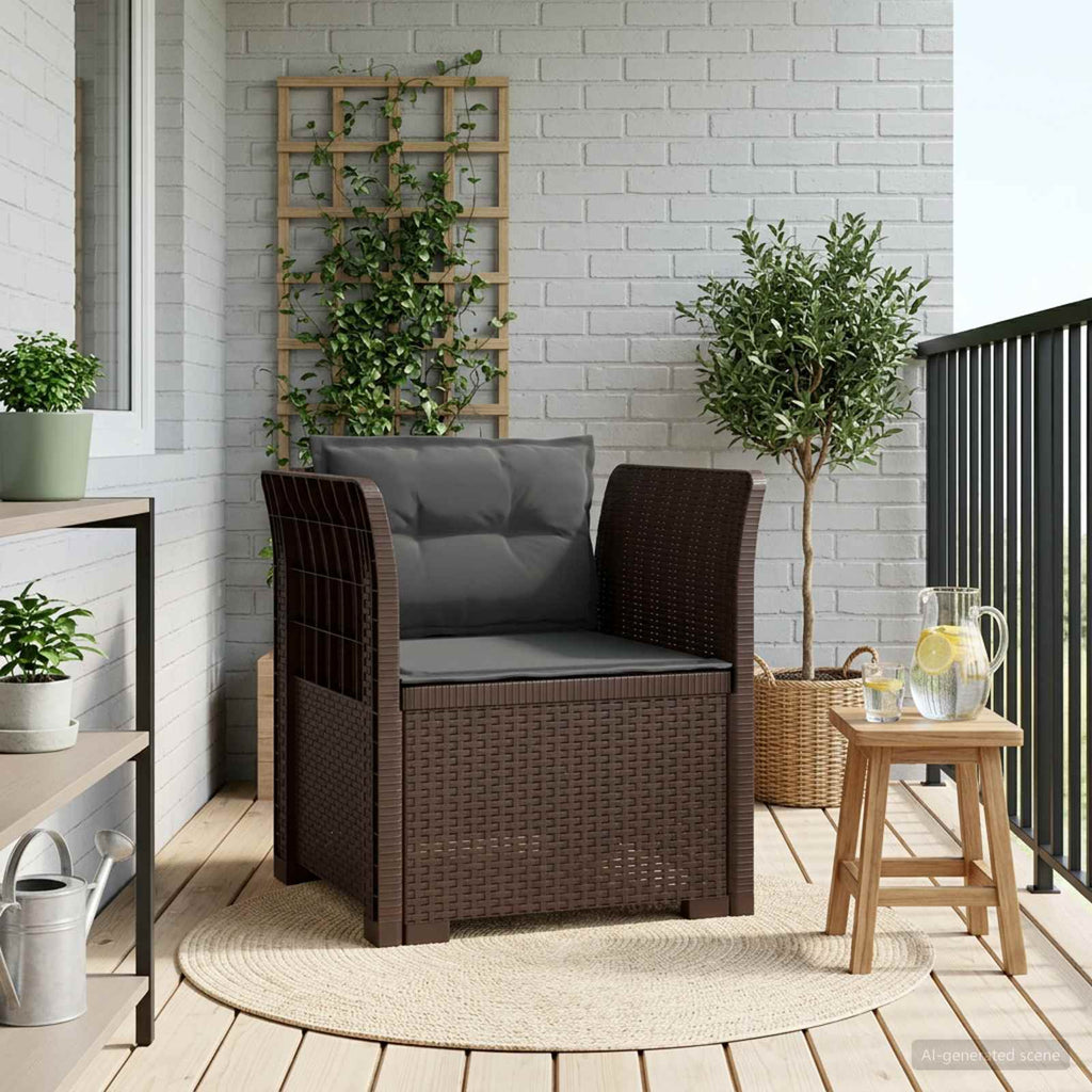 Poltrona a 1 Posto con Cuscini Aspetto Rattan PP Marrone