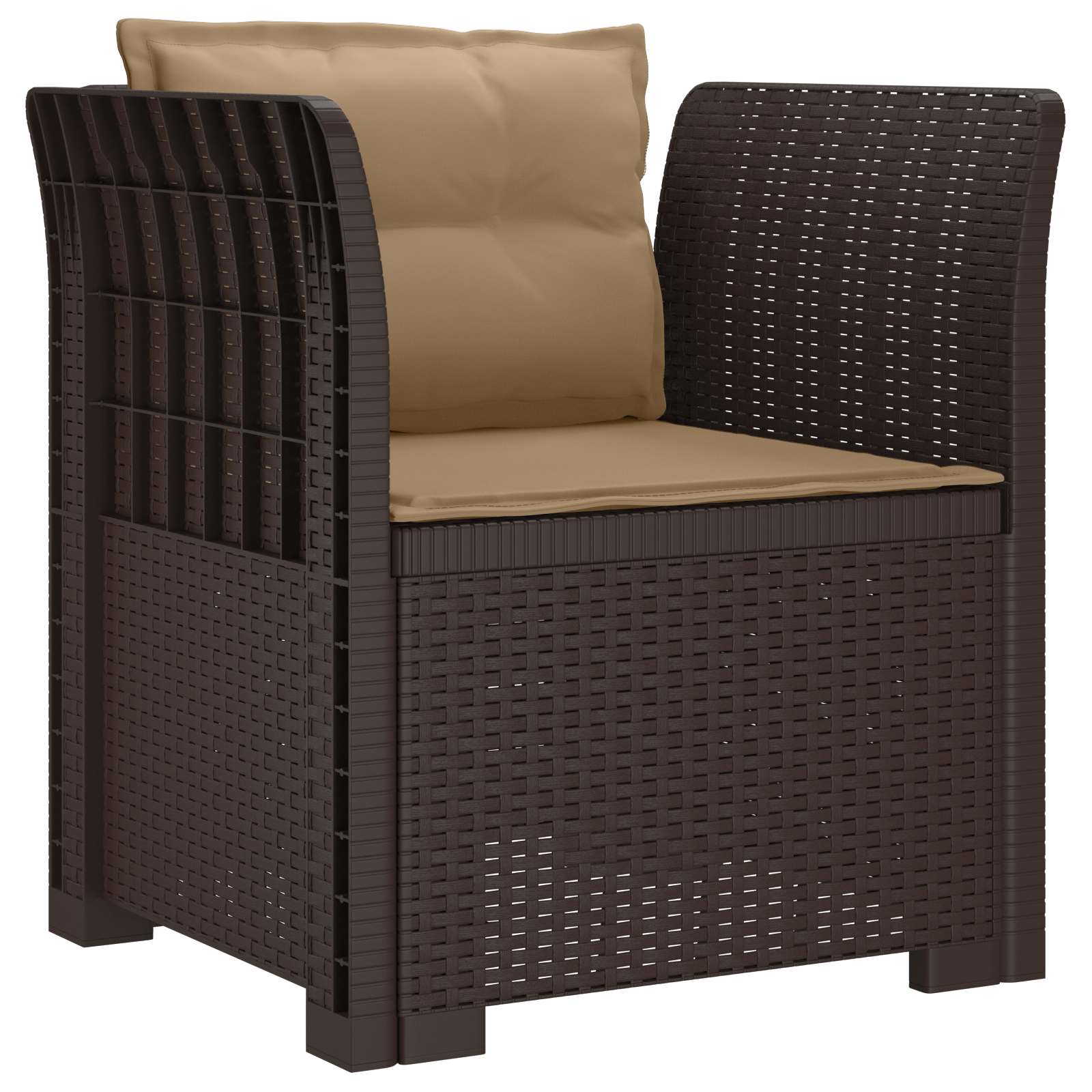 Poltrona a 1 Posto con Cuscini Aspetto Rattan PP Marrone