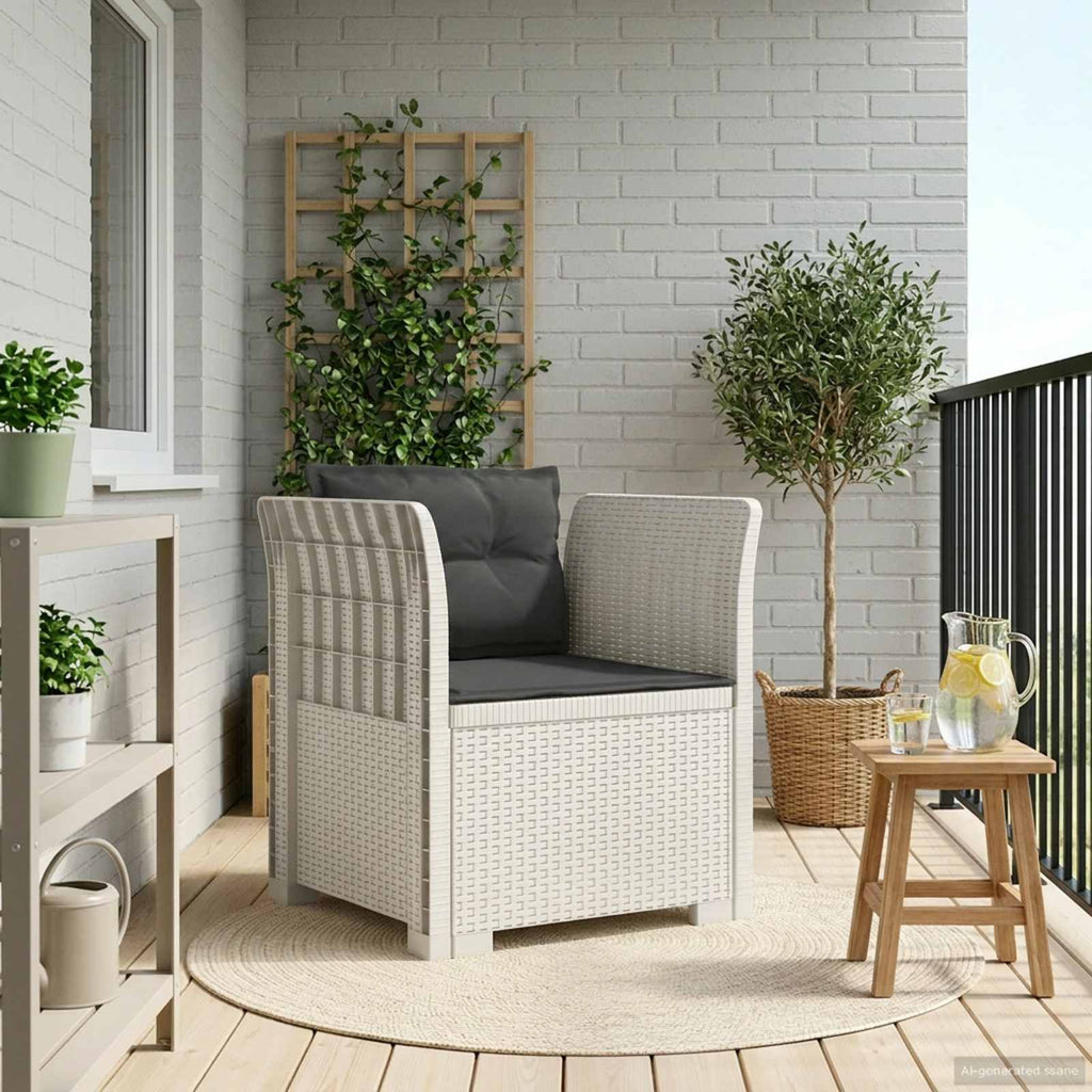 Poltrona a 1 Posto con Cuscini Aspetto Rattan PP Bianco