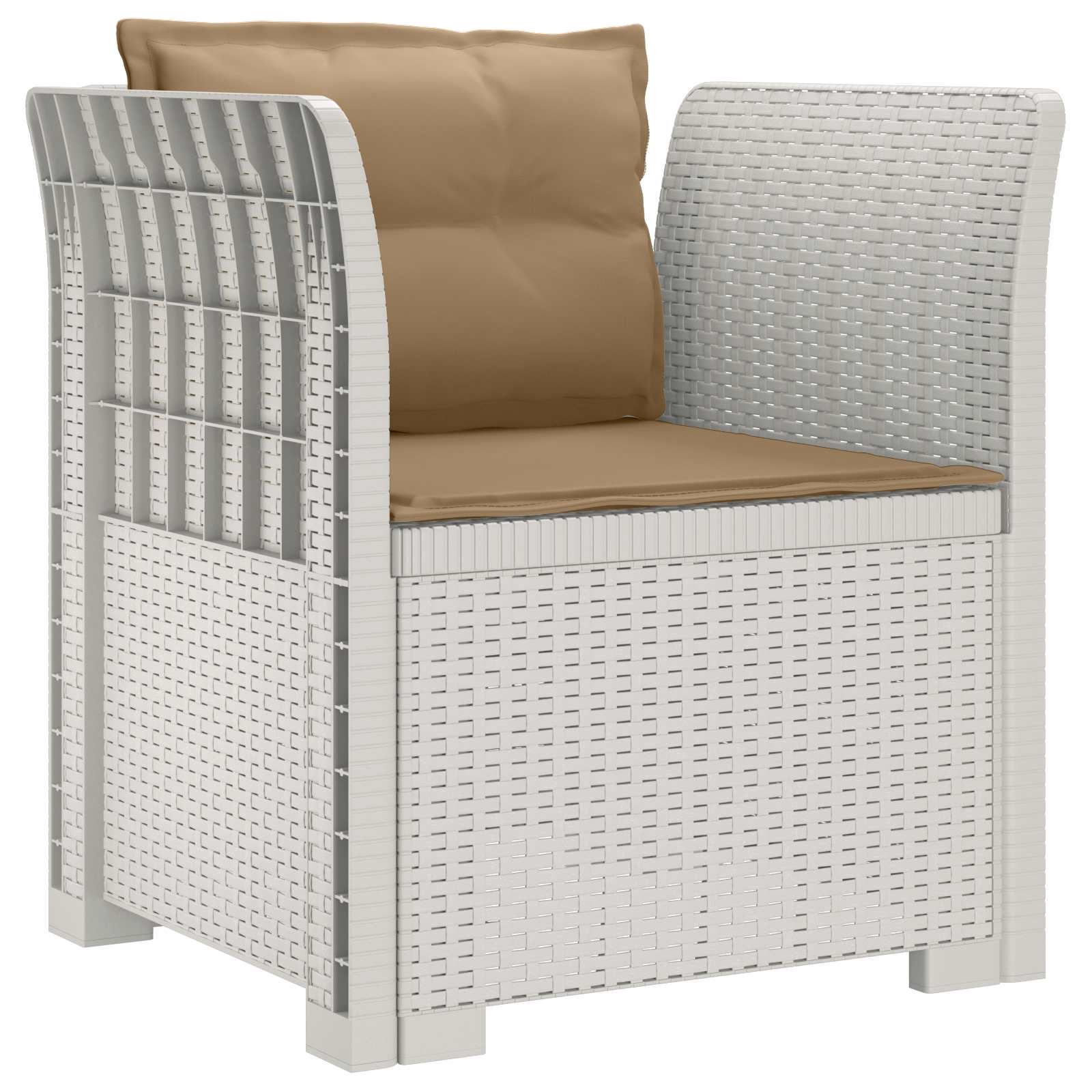 Poltrona a 1 Posto con Cuscini Aspetto Rattan PP Bianco