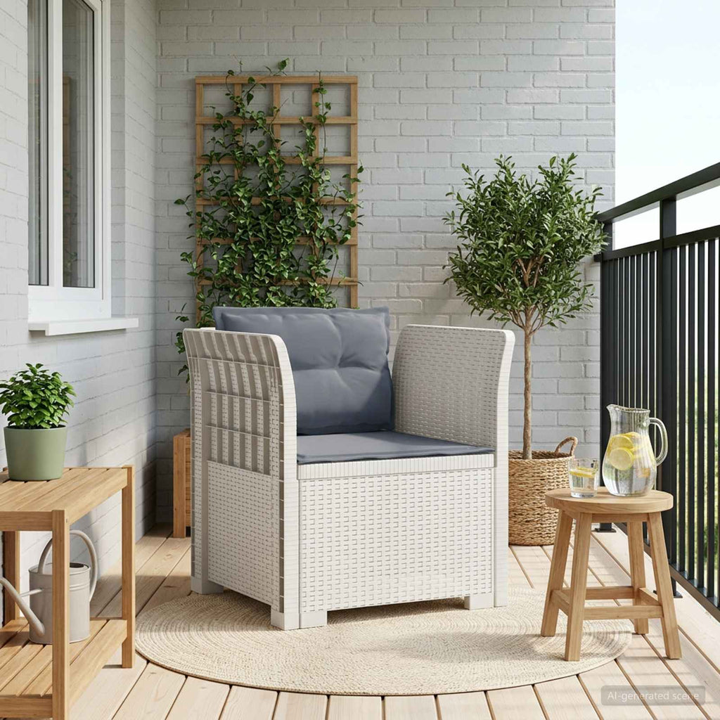 Poltrona a 1 Posto con Cuscini Aspetto Rattan PP Bianco