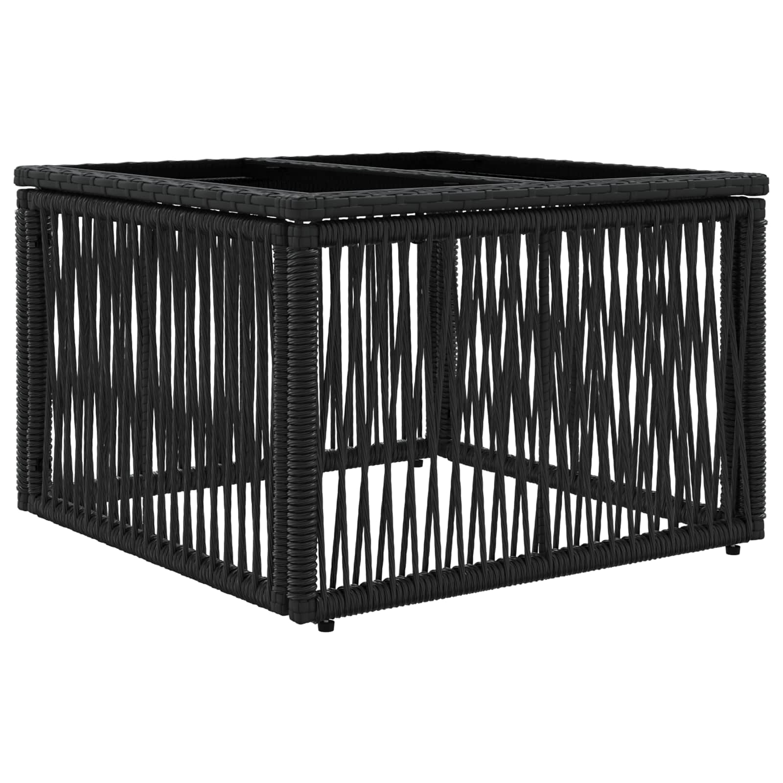 Tavolo da Giardino Nero 55 x 55 x 37 cm Rattan PE e Vetro