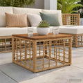Tavolo da Giardino Naturale 55 x 55 x 37 cm Rattan PE e Vetro