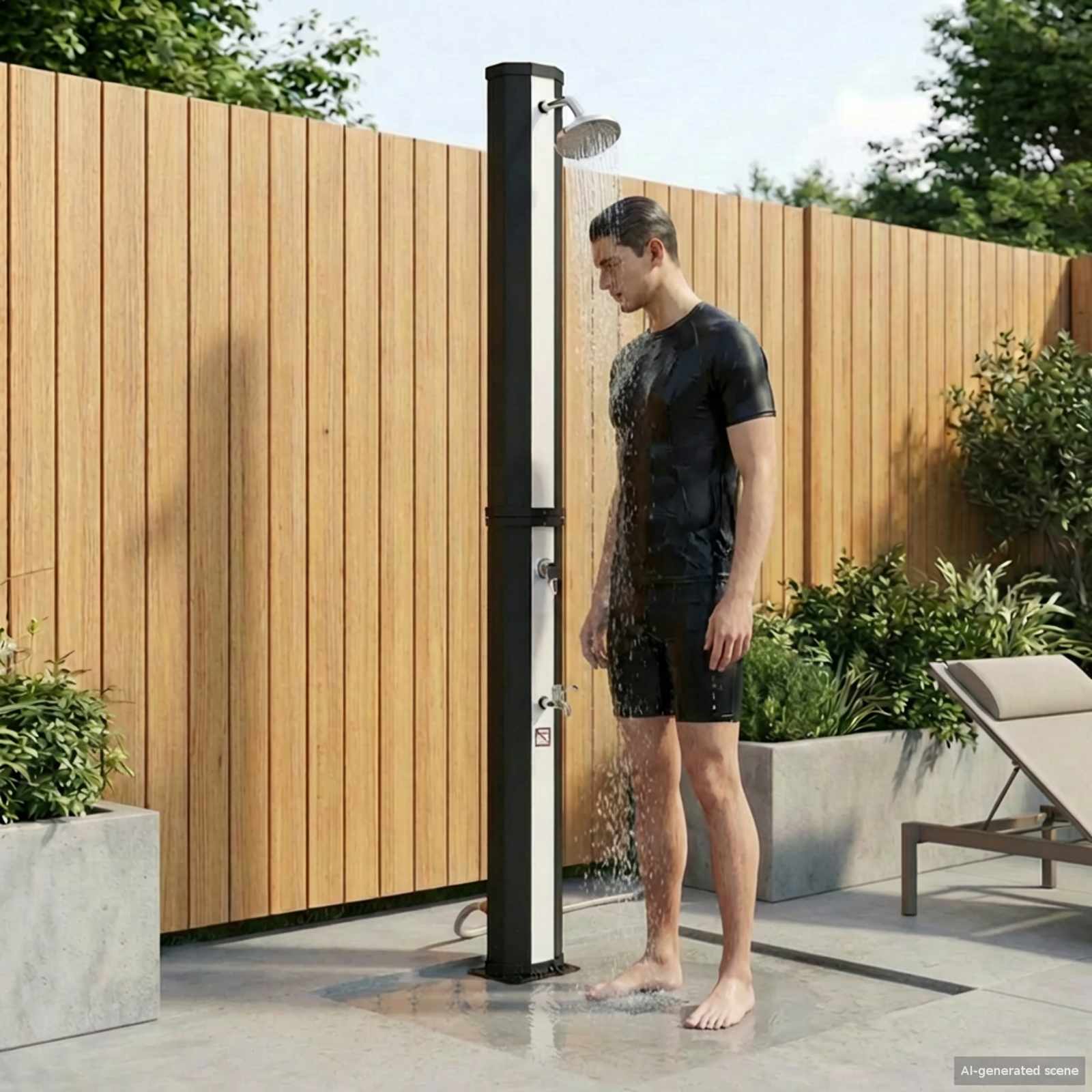 Doccia solare con testa doccia e rubinetto 40 l Nero e Argento