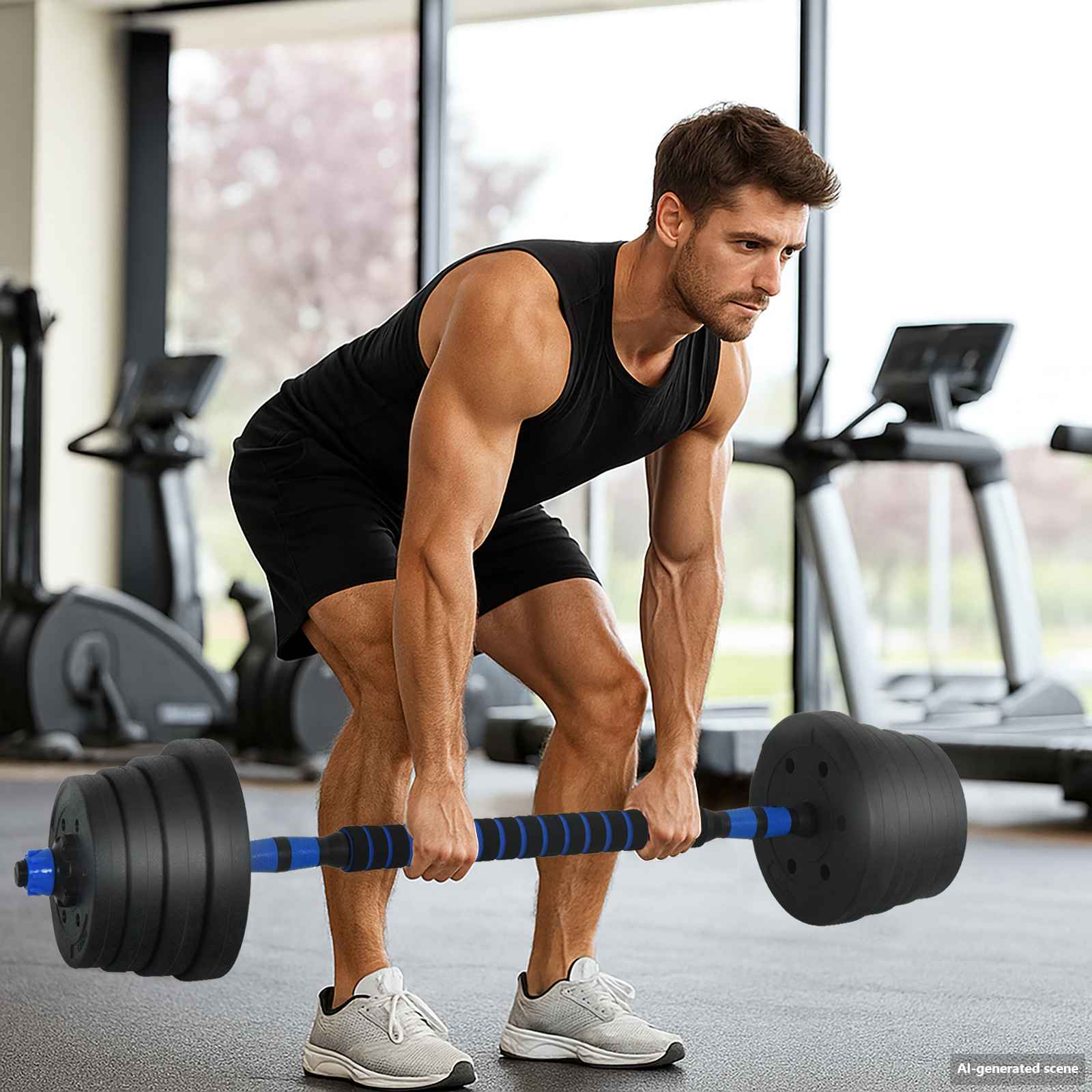 Set di Manubri 2-in-1 40kg Nero e Blu Cemento e sabbia di ferro