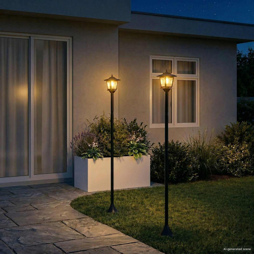 Set di Lampioni with LED Bulb 2 pz Nero 16 x 16 x 156 cm