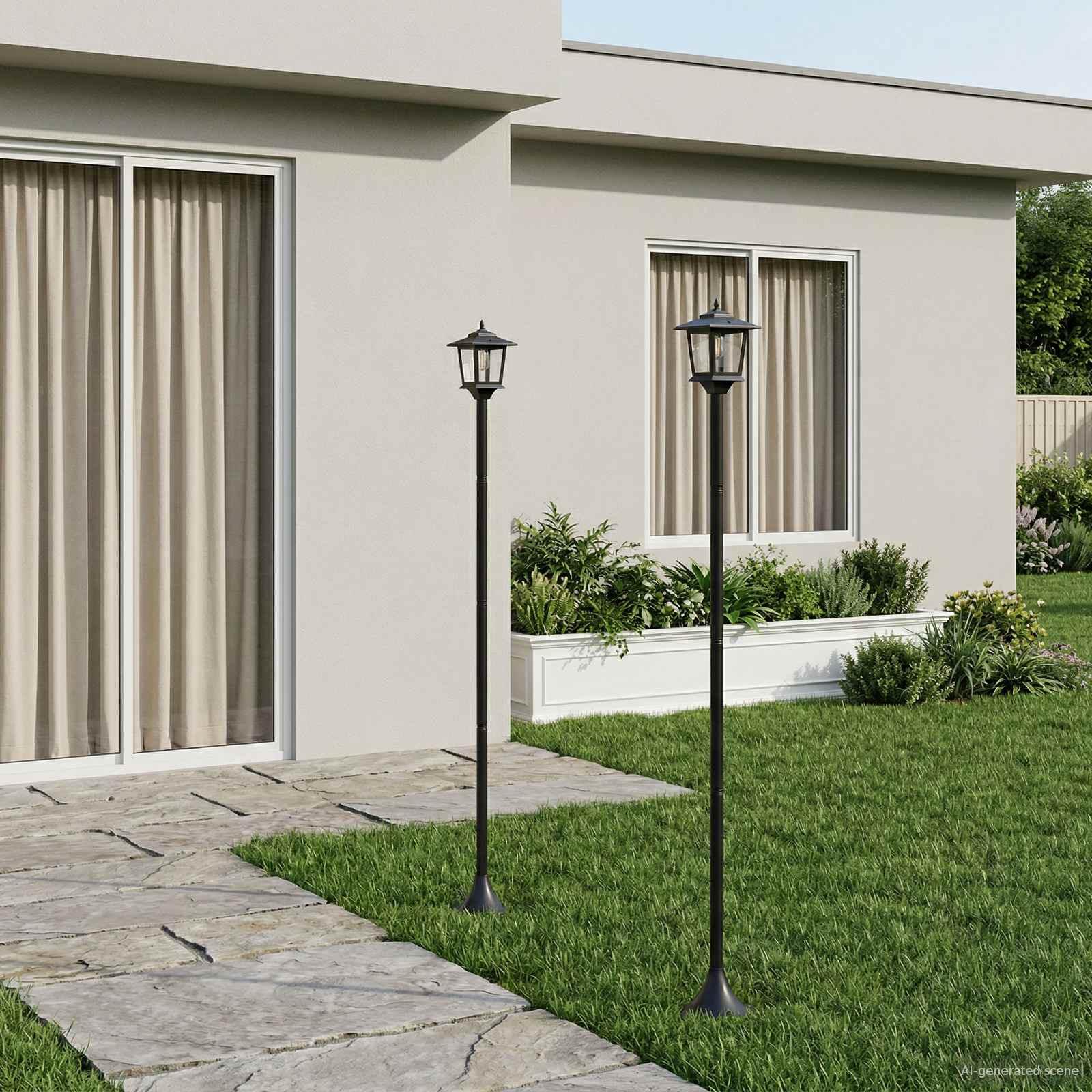 Set di Lampioni with LED Bulb 2 pz Nero 16 x 16 x 156 cm