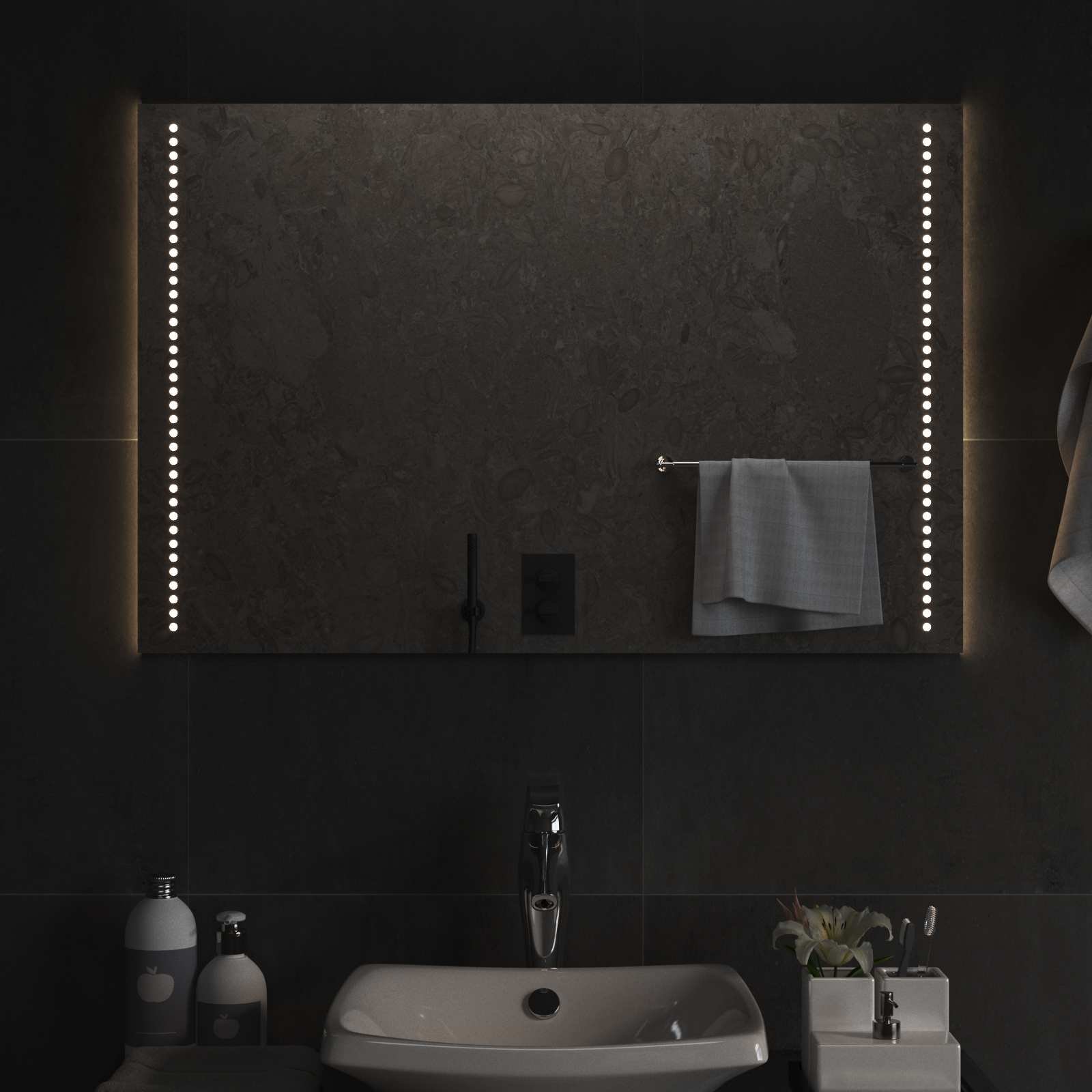 Specchio da bagno LED Trasparente 90 x 60 cm vetro temperato