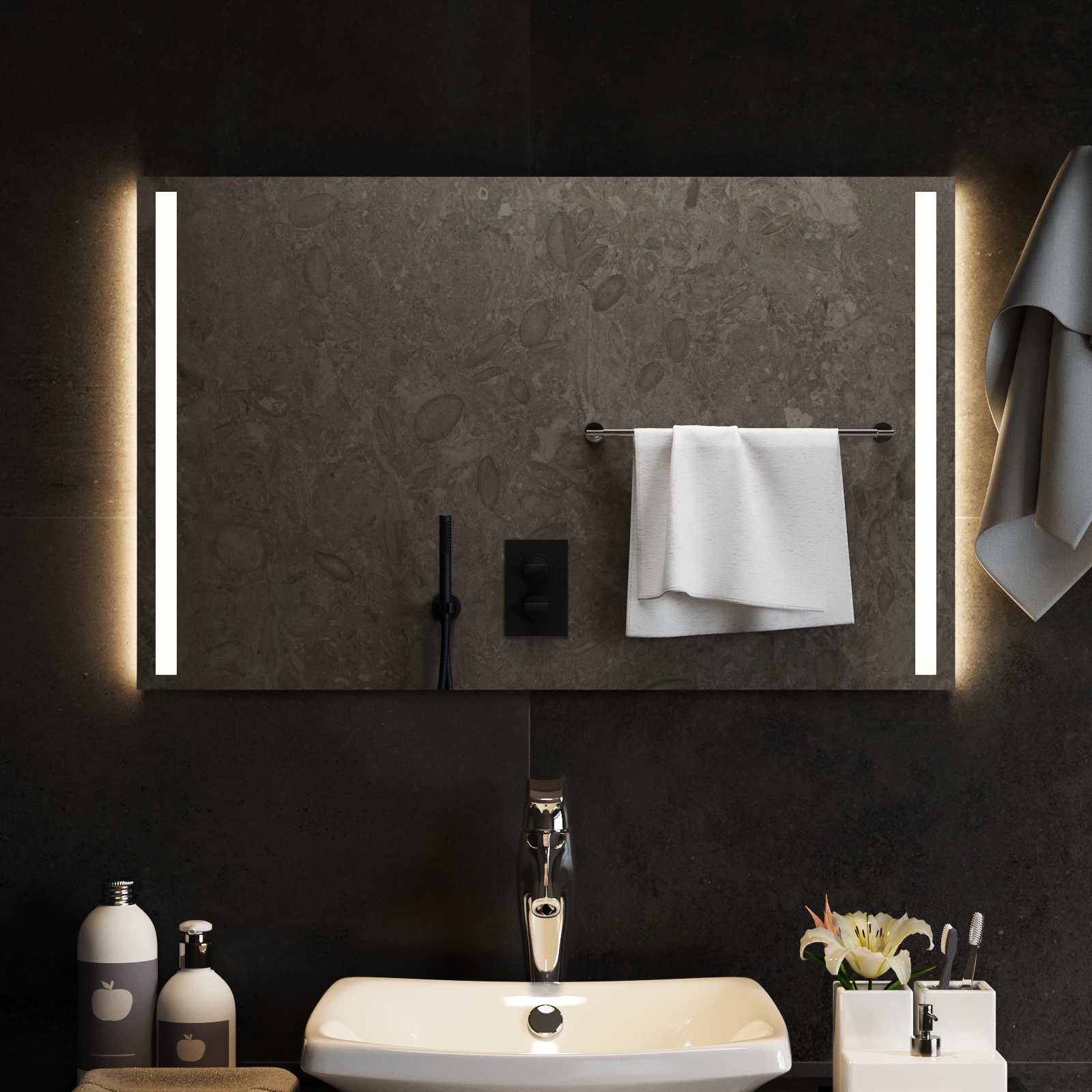 Specchio da bagno LED Trasparente 80 x 50 cm vetro temperato