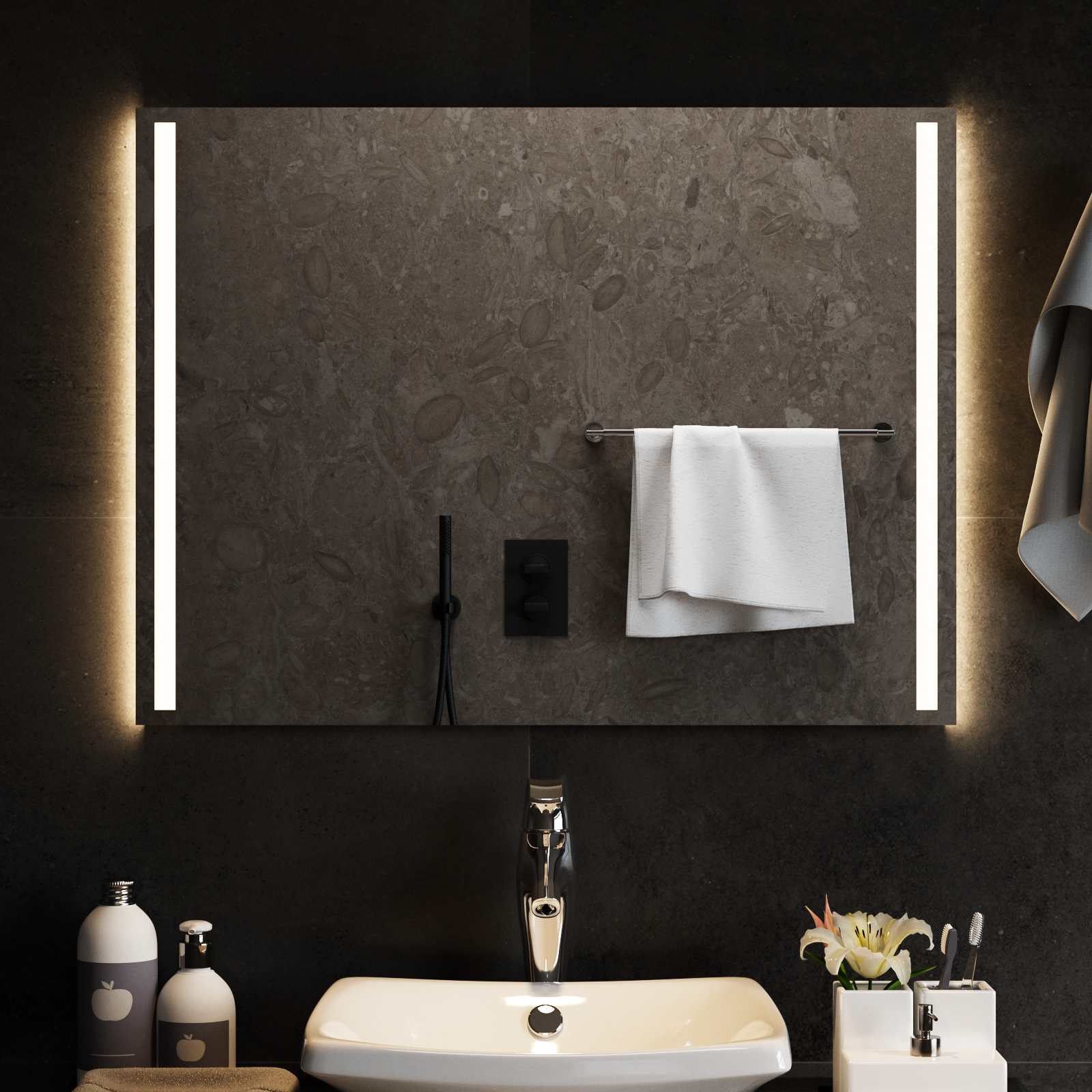 Specchio da bagno LED Trasparente 80 x 60 cm vetro temperato