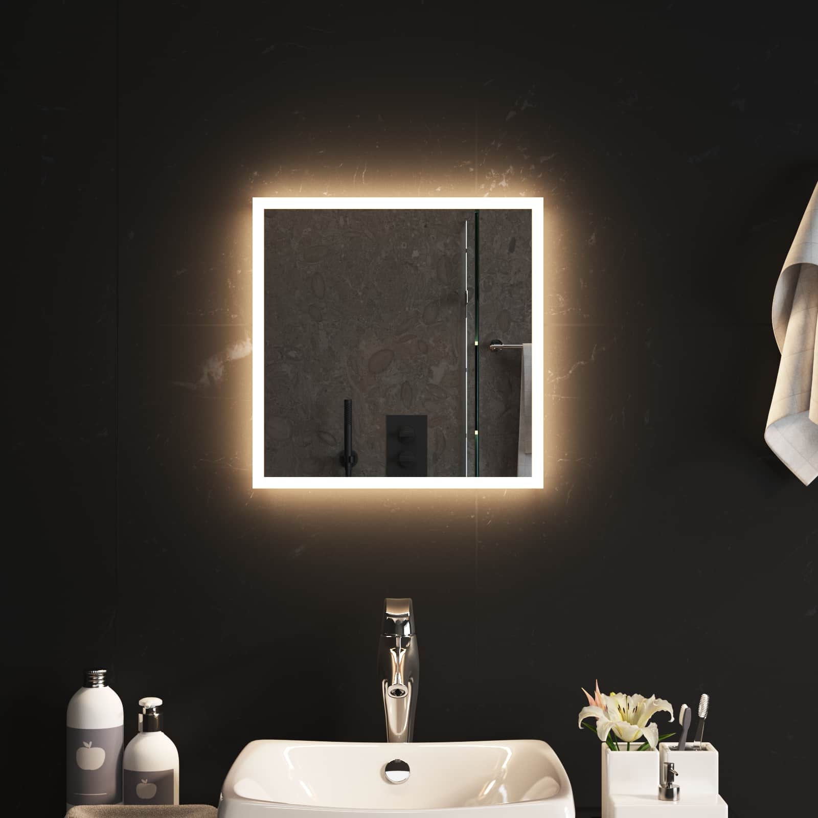 Specchio da bagno LED Trasparente 40 x 40 cm vetro temperato