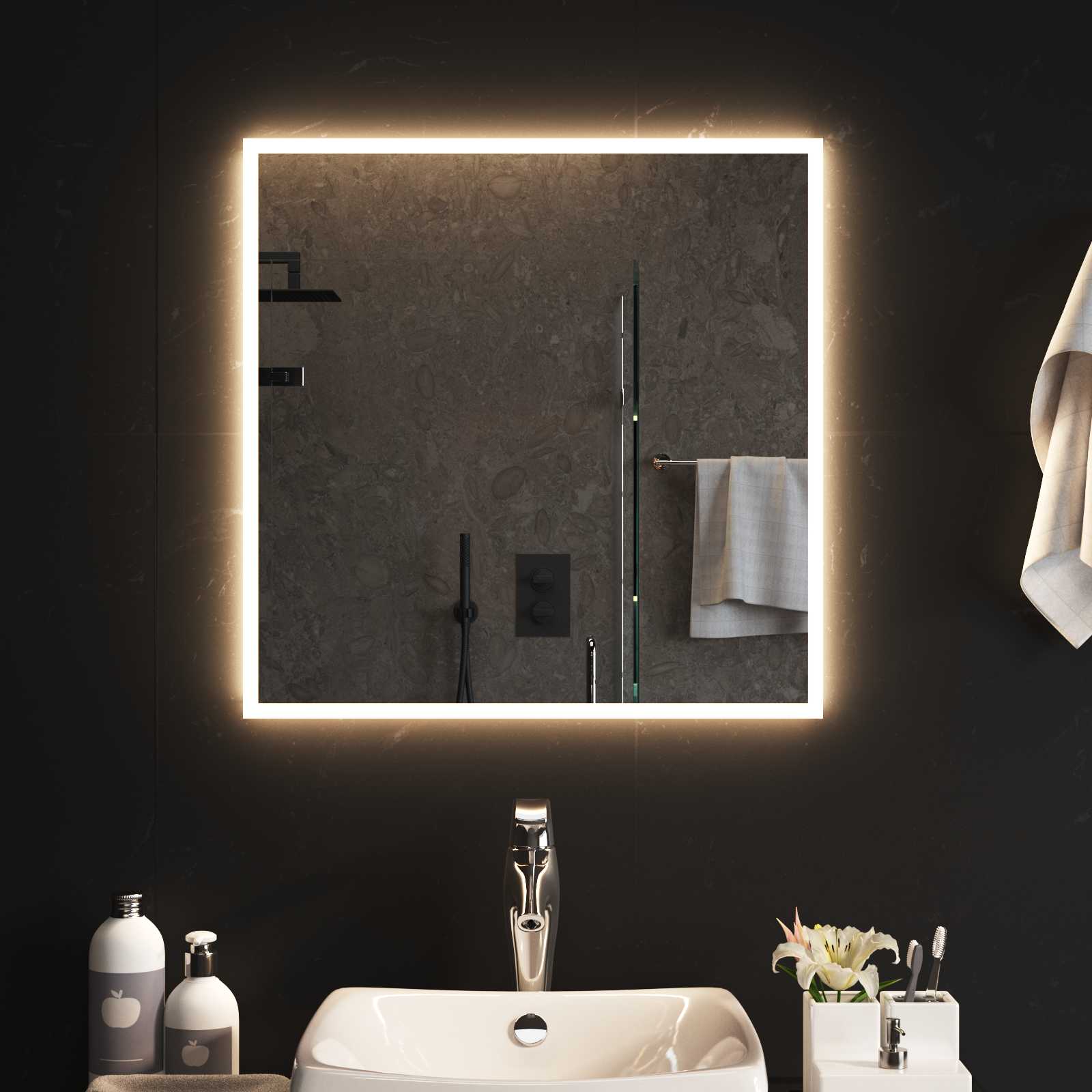 Specchio da bagno LED Trasparente 60 x 60 cm vetro temperato